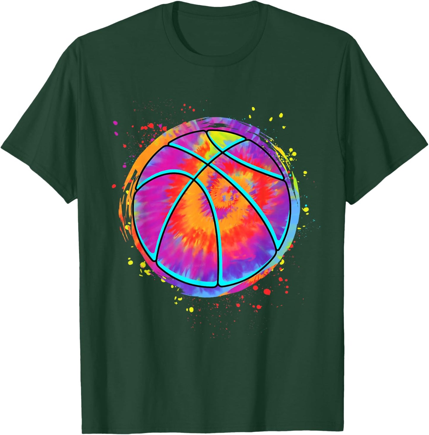 Tie Dye Basketball Ball Colorful Basketball Lovers Men Women T-Shirt - T-Shirt | Forest