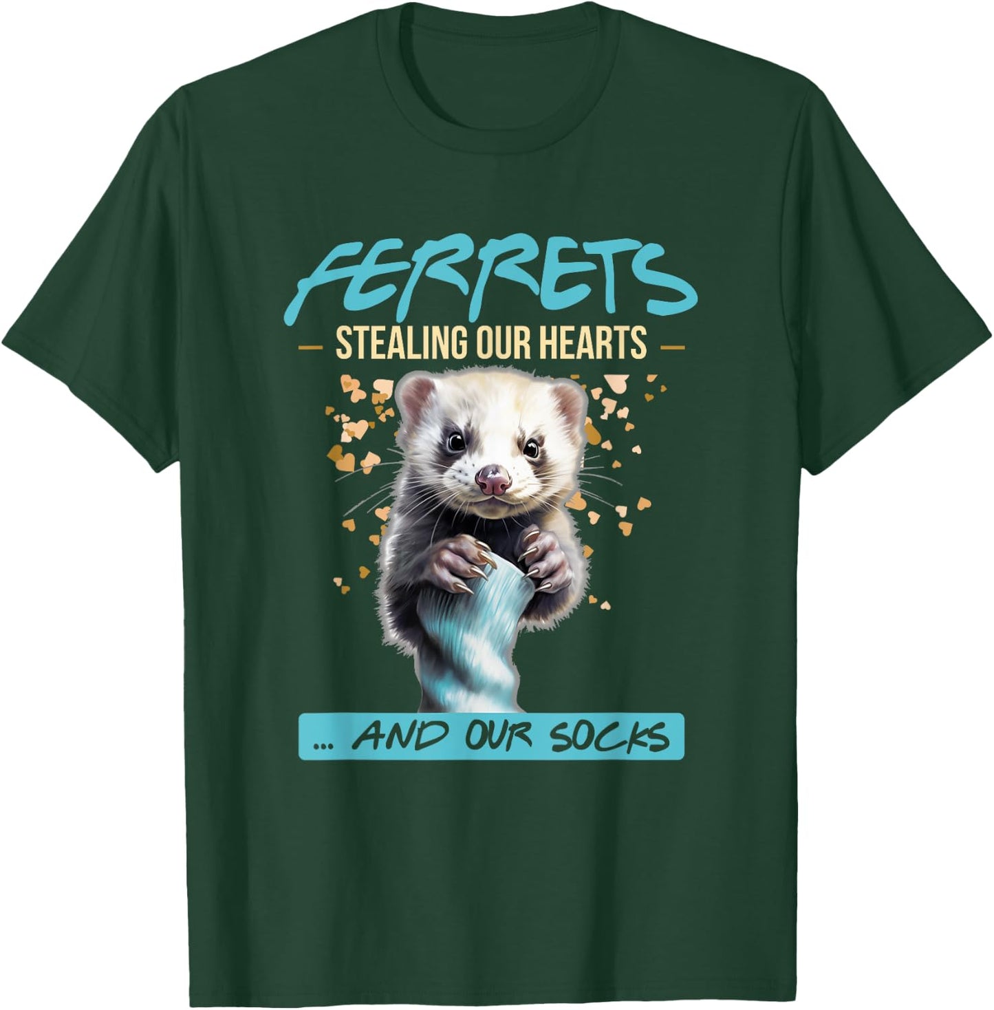 Ferrets Hearts & Socks | Ferret Pet Owner Funny T-Shirt - T-Shirt | Forest
