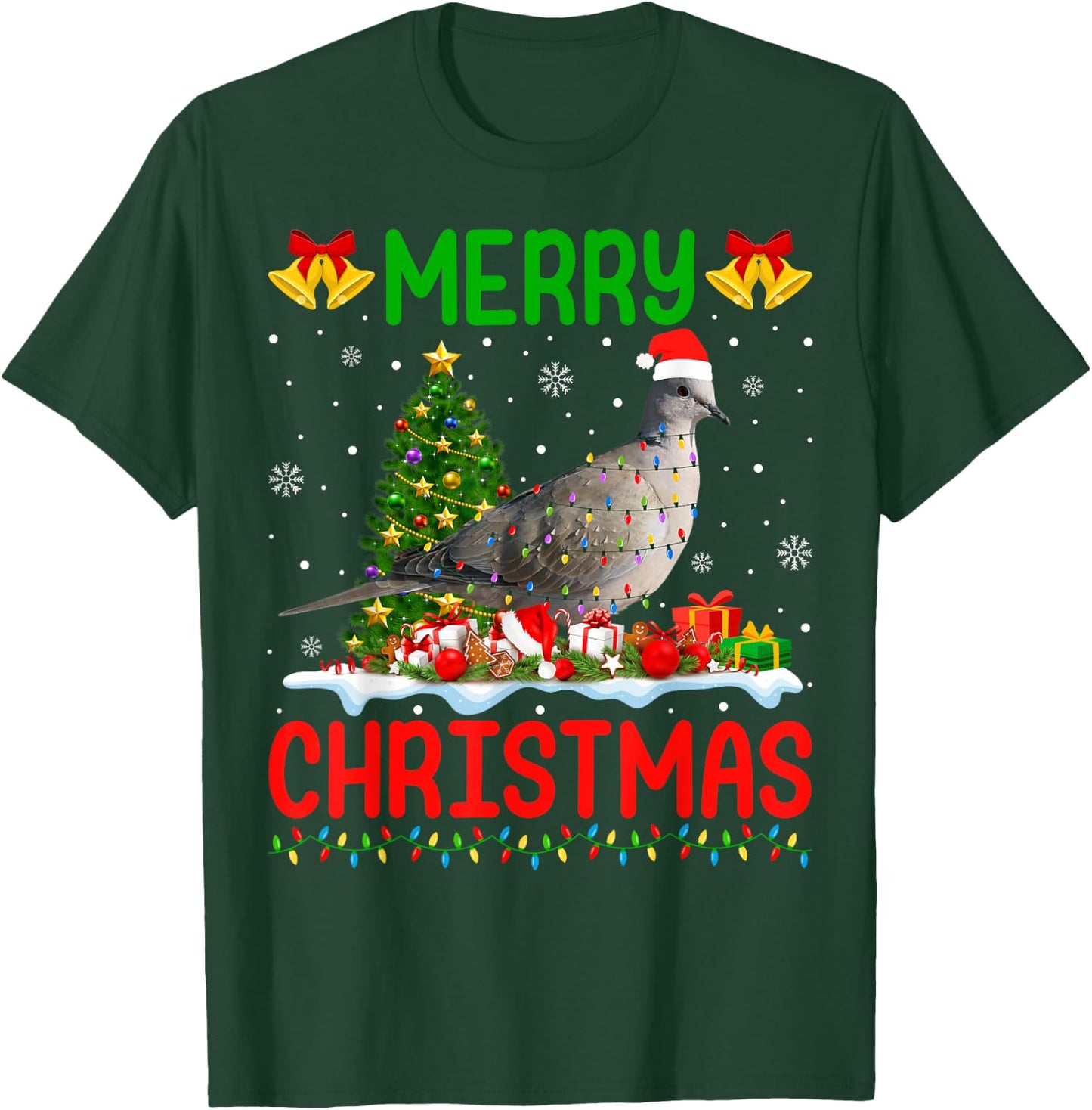 Xmas Dove Bird Lighting Santa Merry Christmas Mourning Dove T-Shirt - T-Shirt | Forest