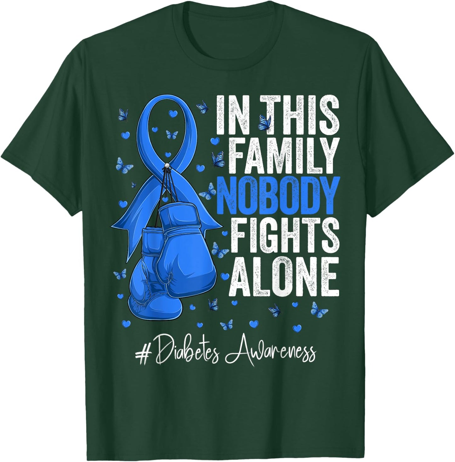 Blue Ribbon Survivor Fighter Diabetes Awareness T-Shirt - T-Shirt | Forest