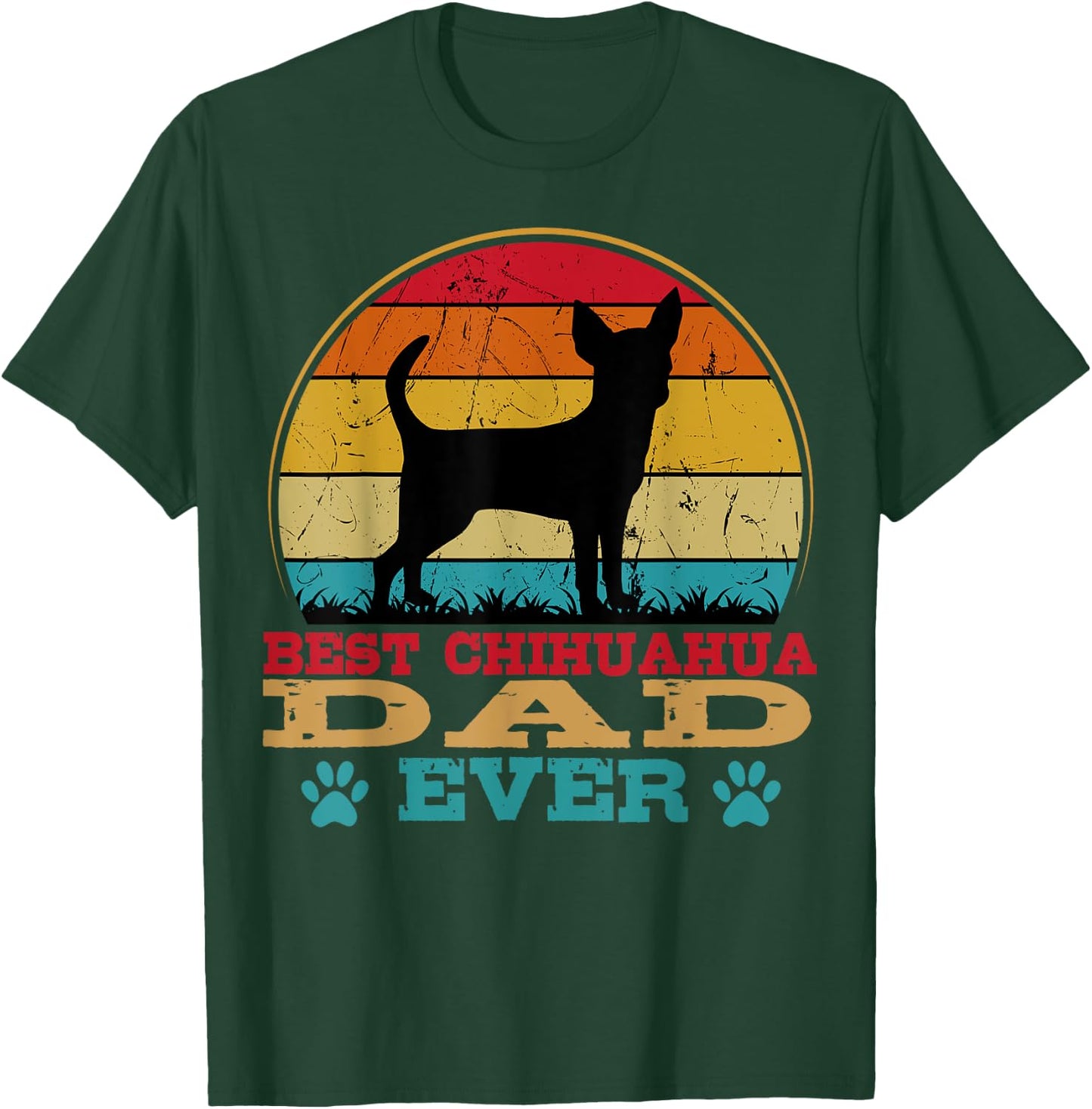 Chihuahua Dad Retro Vintage Dog Owner Breeder Father's Day Men Women Girls Kids T-Shirt - T-Shirt | Forest
