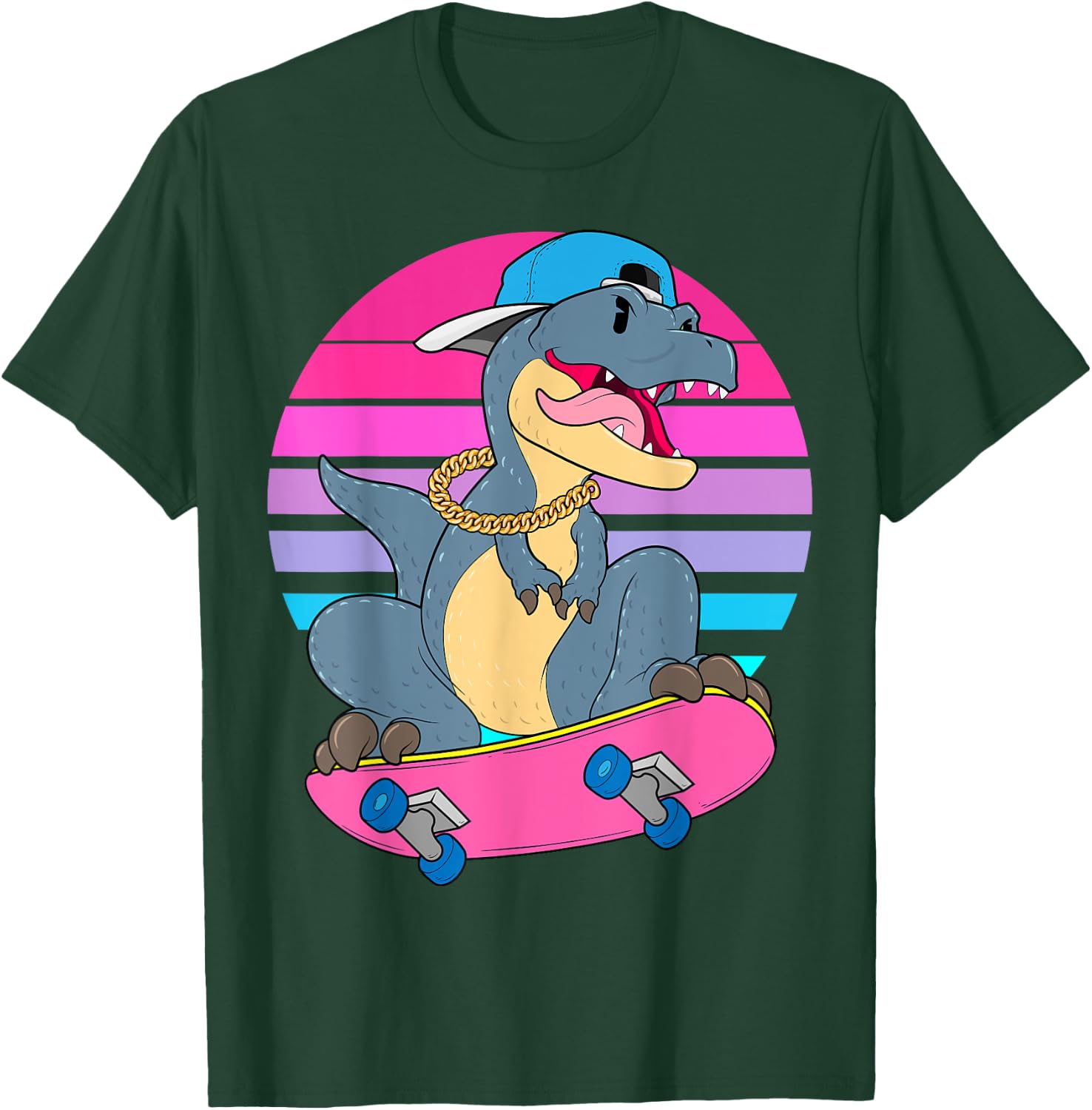 Skateboarding Dinosaur T-Rex Dino RAD Skateboard 80s Skater T-Shirt - T-Shirt | Forest