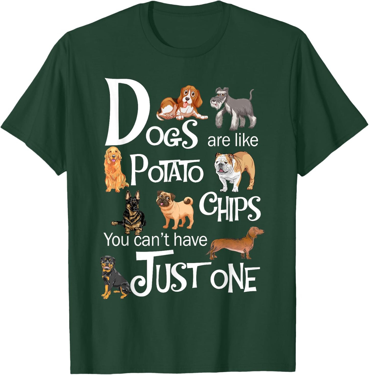 Funny Dogs Are Like Potato Chips Shirt - Women's Black Cartoon Dog - Small - Short Sleeve - - Regular Fit - Imported T-Shirt - T-Shirt | Forest
