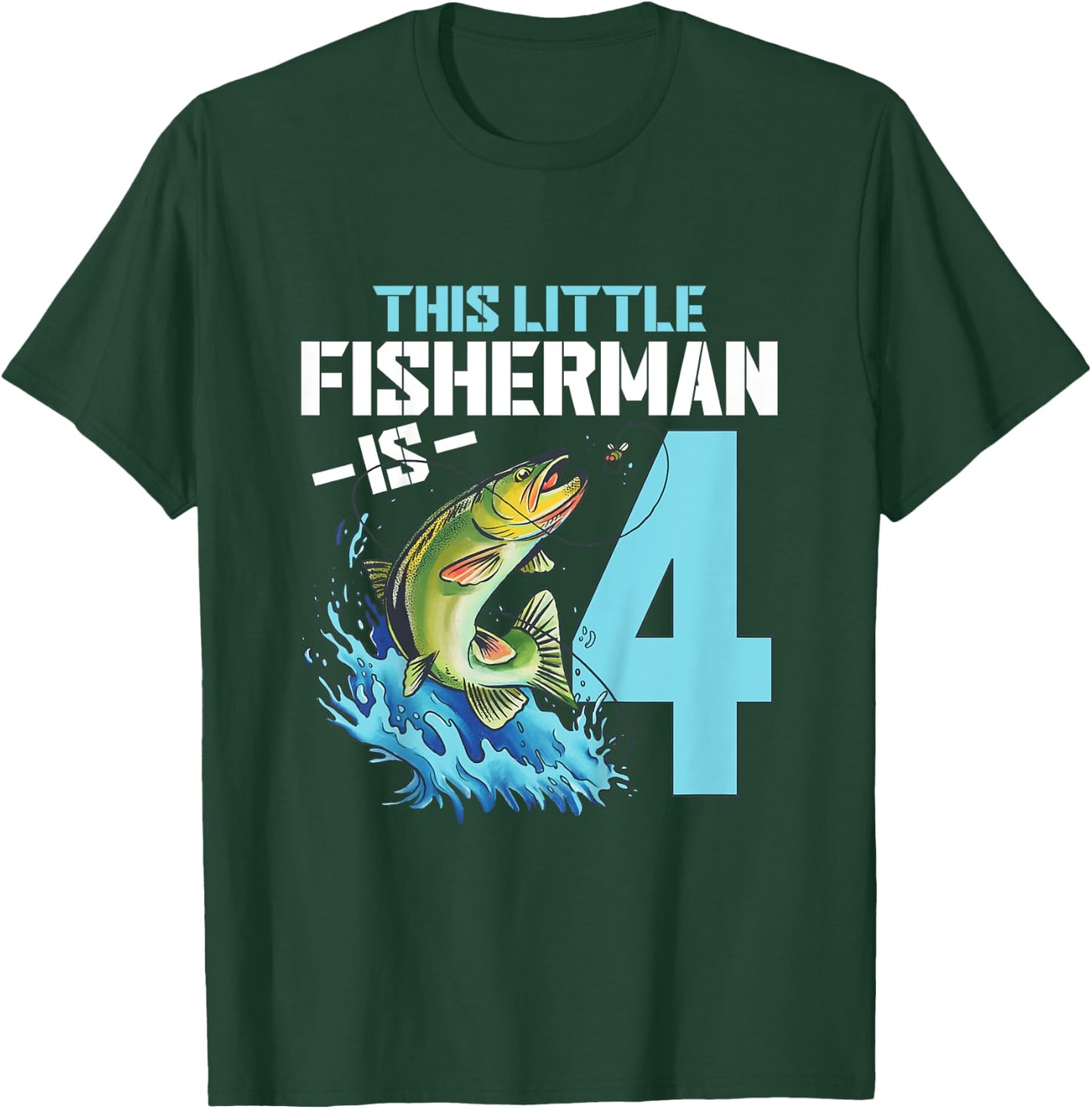 Kids Fishing Birthday Shirt 4 Year Old Boy Fisher 4th Bday Kids T-Shirt - T-Shirt | Forest