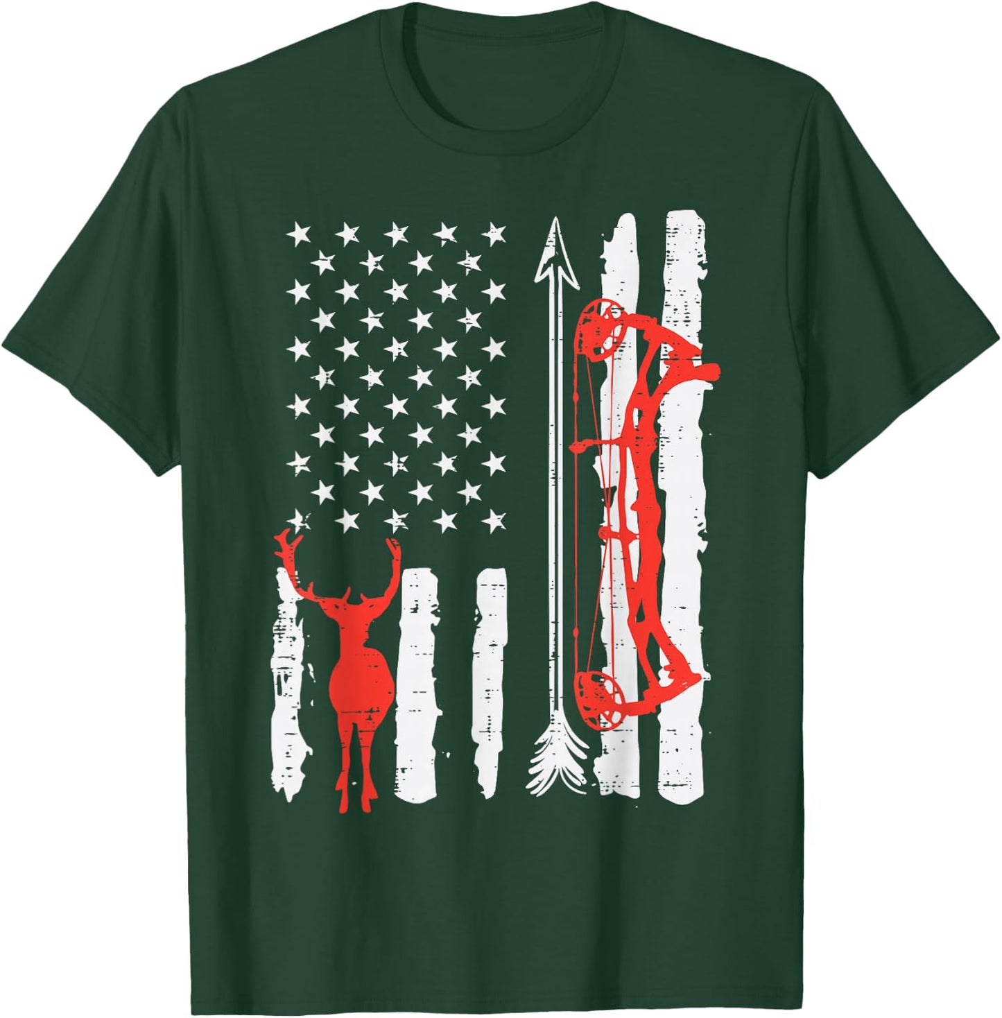 US Flag Deer Bow Hunting Patriotic Archer Hunter Men Women T-Shirt - T-Shirt | Forest
