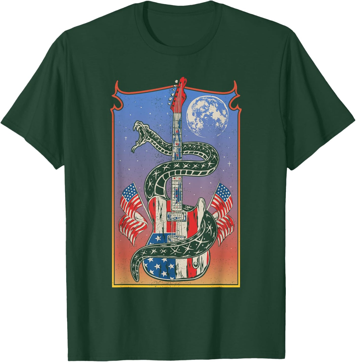 American Flag Guitar 4th of July Guitarist USA Country Music T-Shirt - T-Shirt | Forest