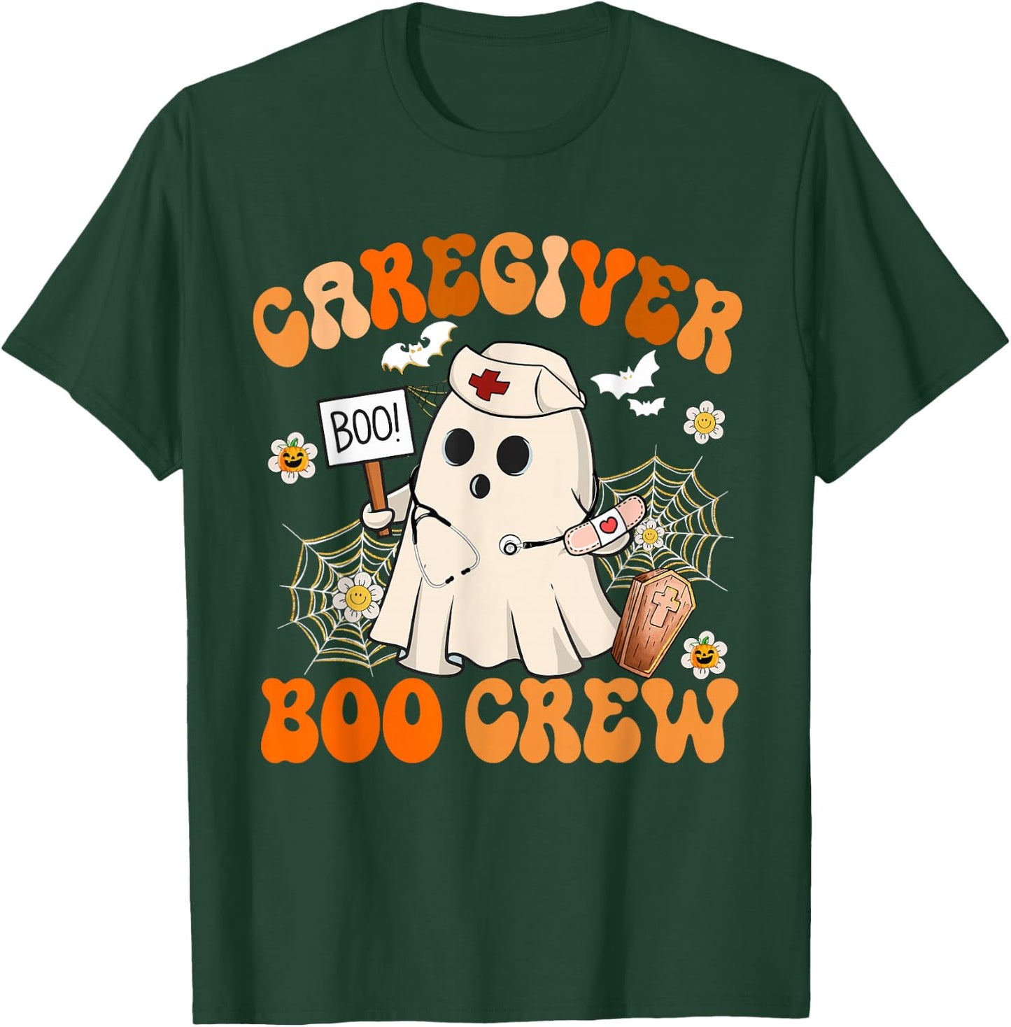 Caregiver Boo Crew Funny Ghost Halloween Costumes T-Shirt - T-Shirt | Forest