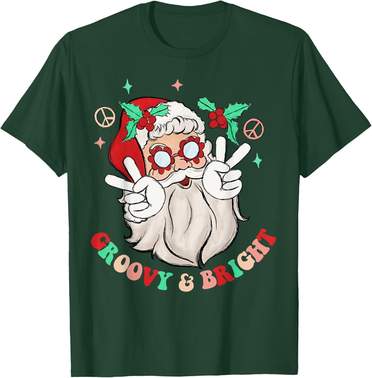 Hippie Santa Groovy Peace Sign Funny Merry Christmas T-Shirt - T-Shirt | Forest