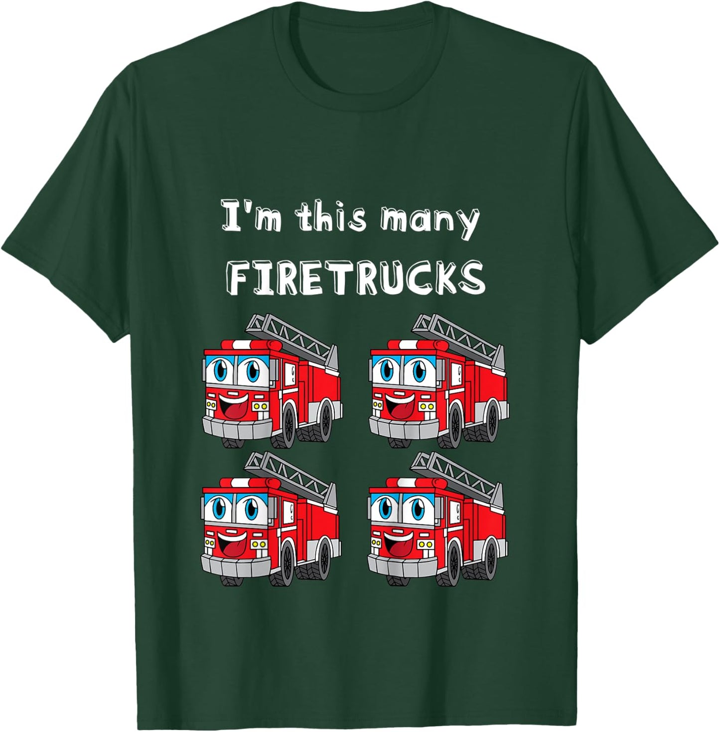 Kids Firetruck 4th Birthday I'm This Many Firetrucks 4-Year-Old T-Shirt - T-Shirt | Forest