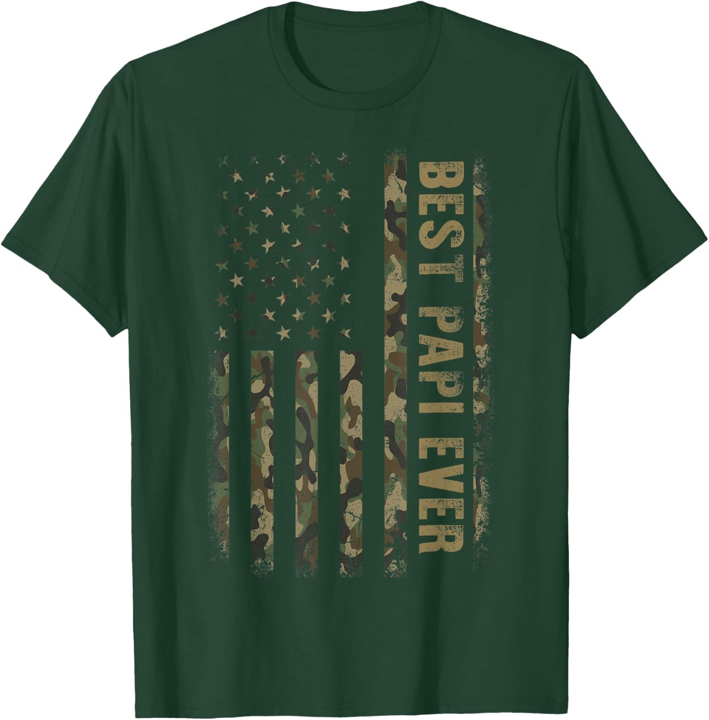 Best Papi Ever Camouflage American Flag Father's Day Women Men T-Shirt - T-Shirt | Forest