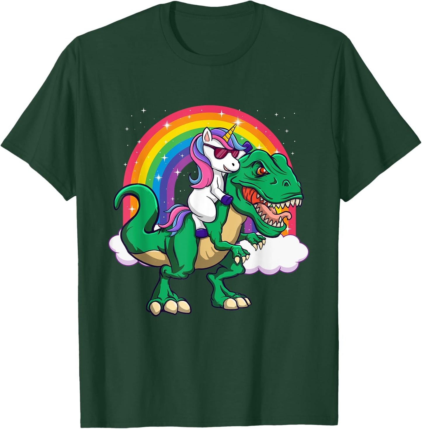 Unicorn Riding Dinosaur - Mythical Animal Rainbow Unicorn T-Shirt - T-Shirt | Forest