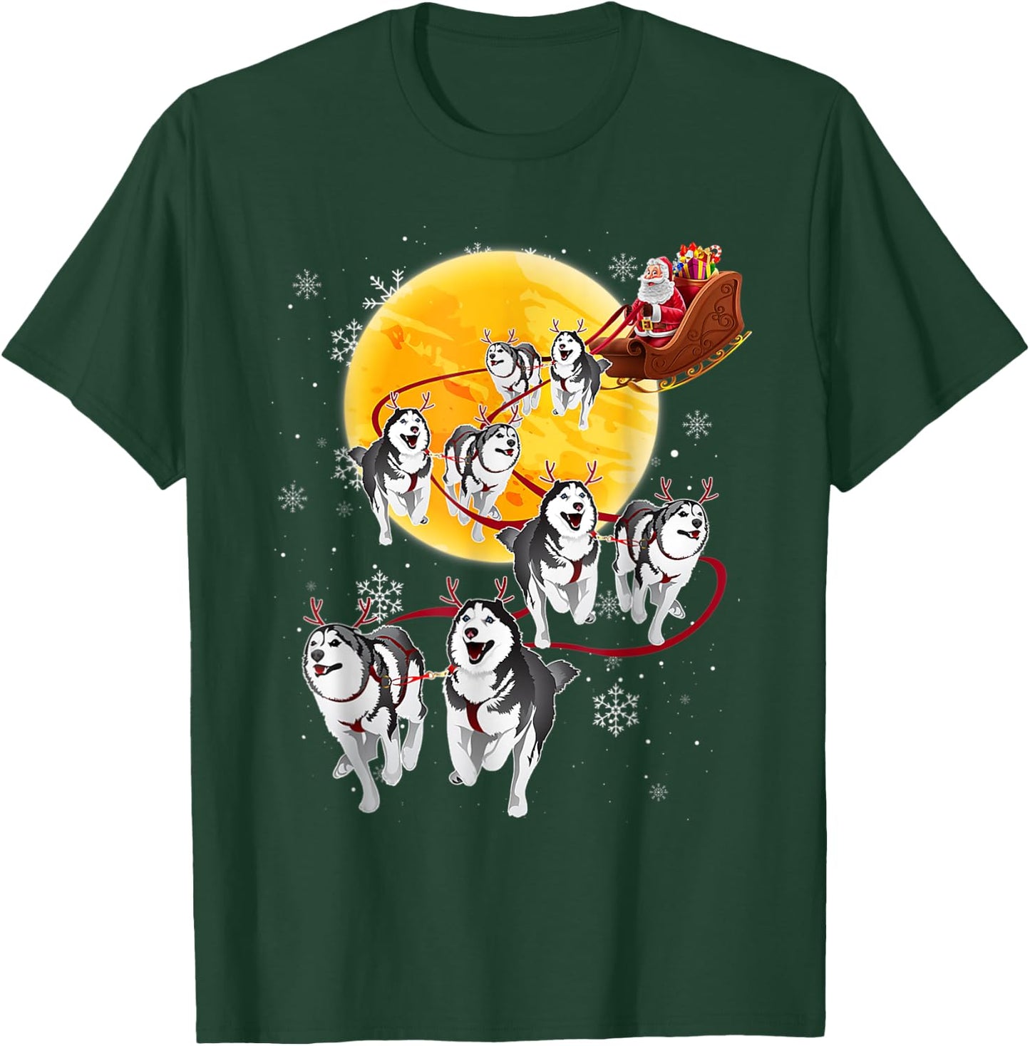 Santa Ride Sleigh Siberian Husky Christmas Dog Lover T-Shirt - T-Shirt | Forest