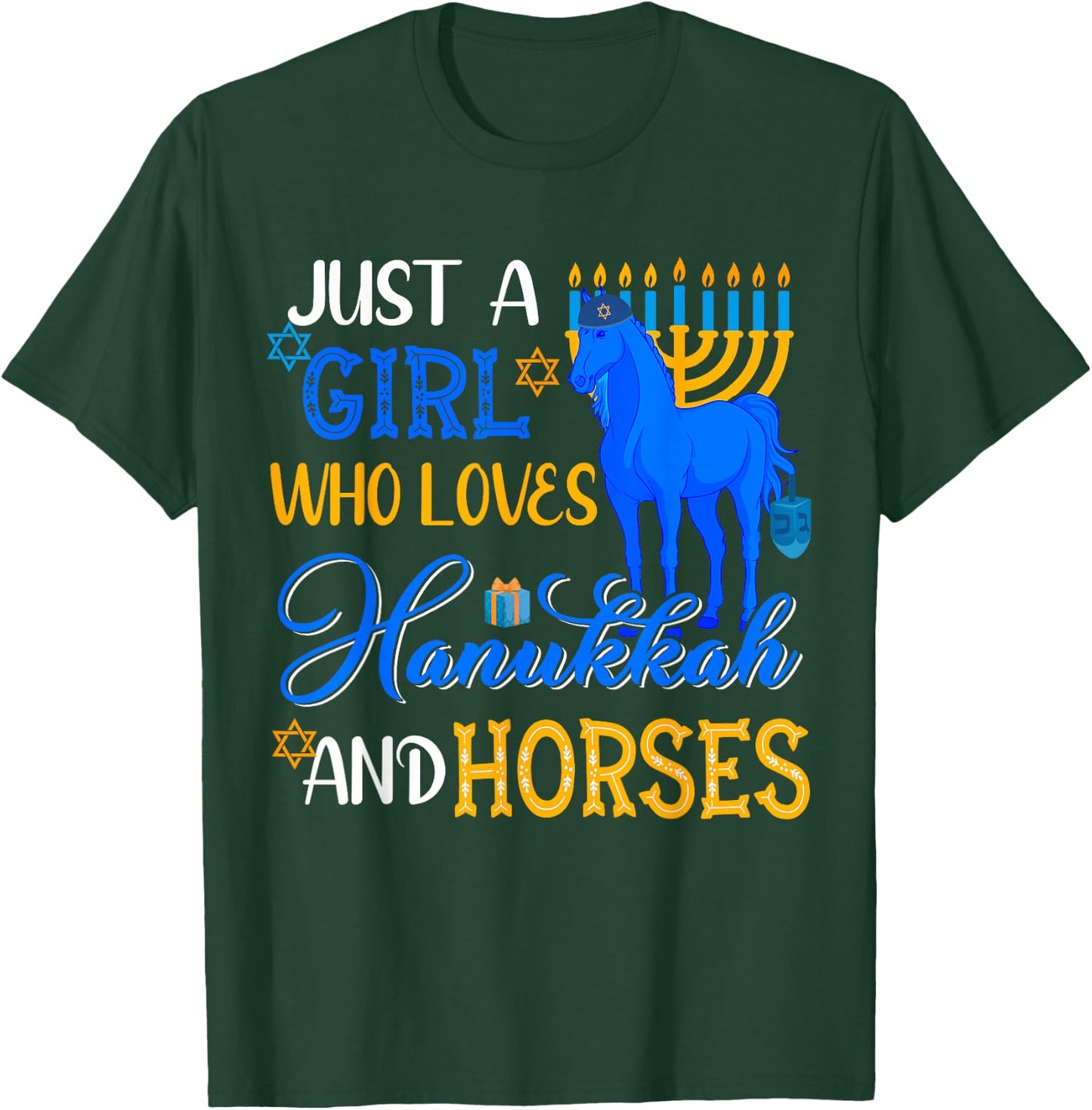 Just A Girl Who Loves Hanukkah And Horses Menorah Horse Farm T-Shirt - T-Shirt | Forest