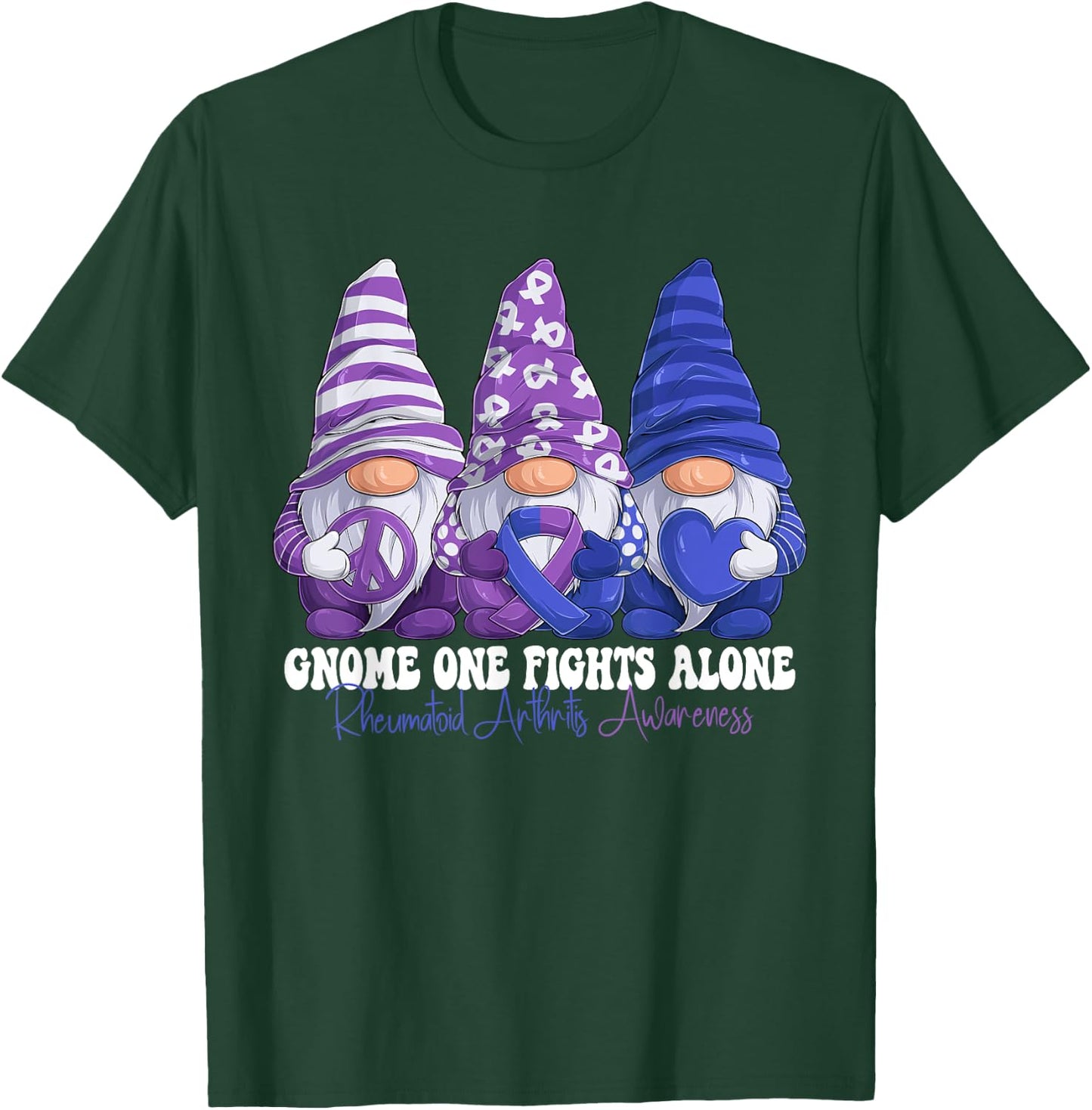 Funny Gnomies Rheumatoid Arthritis Awareness Month Ribbon T-Shirt - T-Shirt | Forest