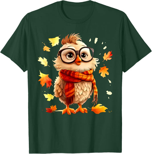 Cute Chick Fall Leaves Chicken Farm Animal Autumn T-Shirt - T-Shirt | Forest