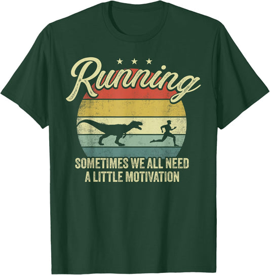 Retro Running Motivation Raptor Chase Funny Dinosaur T-Shirt - T-Shirt | Forest