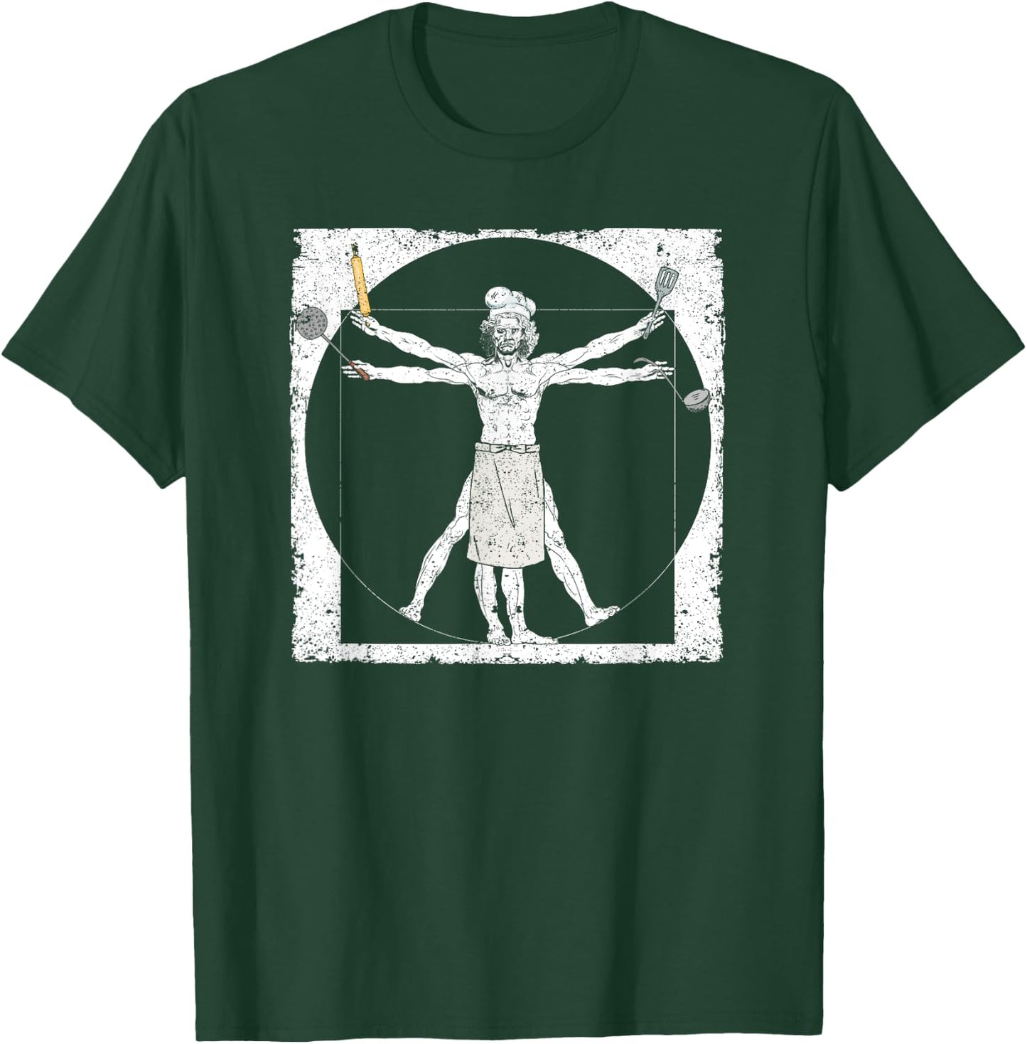 Chef Vitruvian Da Vinci Funny Cooking Chief Cook Culinary T-Shirt - T-Shirt | Forest