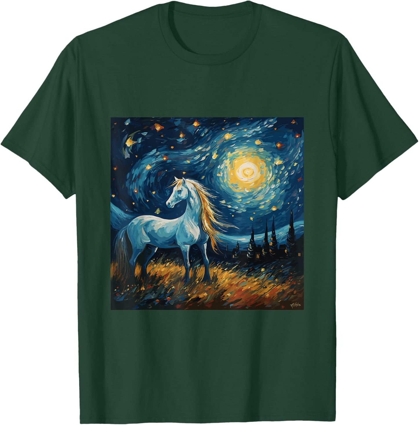 Horse in Starry Night Van Gogh inspired Art for Horses Lover T-Shirt - T-Shirt | Forest