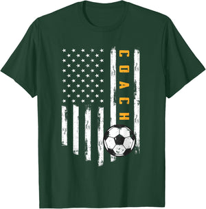 Soccer Coach American Flag Design Funny Trainer Coaching T-Shirt - T-Shirt | Forest