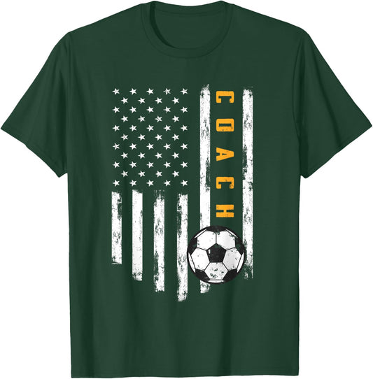 Soccer Coach American Flag Design Funny Trainer Coaching T-Shirt - T-Shirt | Forest
