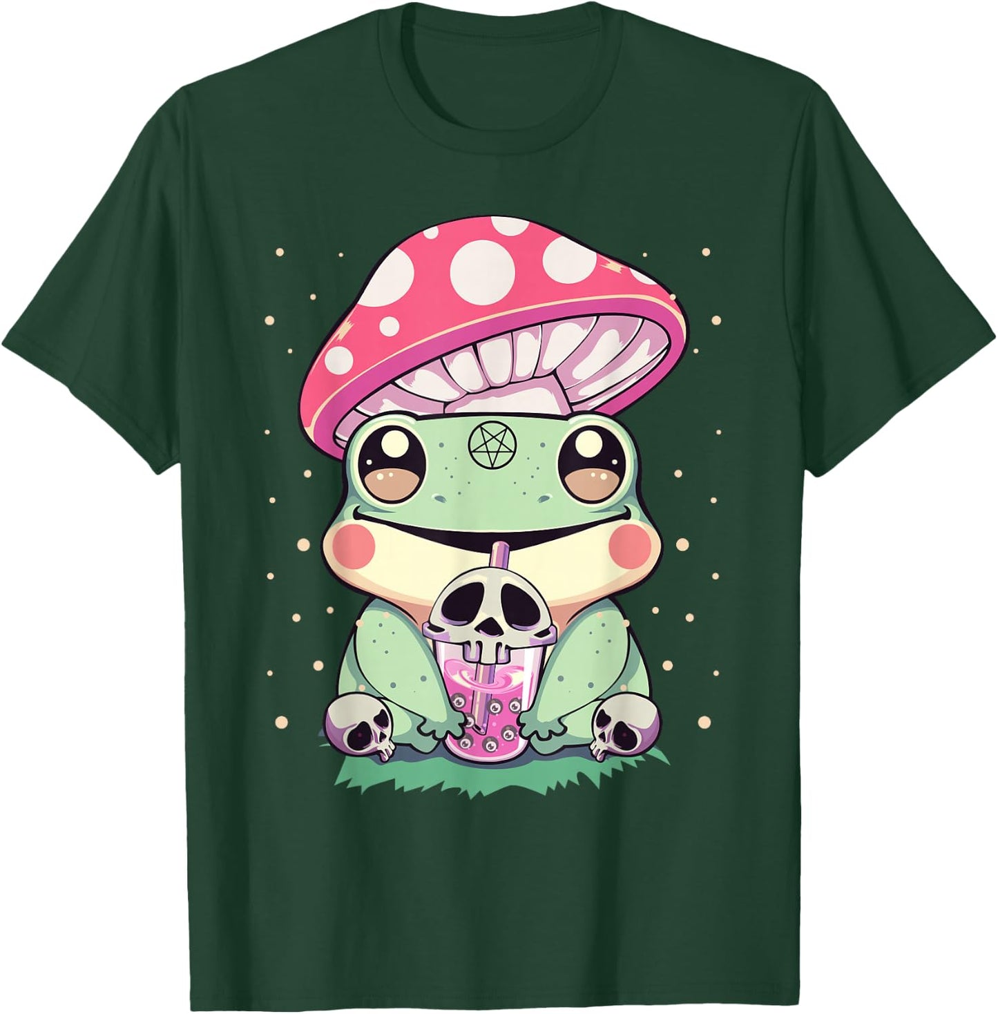 Pastel Goth Kawaii Frog Boba Tea and Mushroom Frog T-Shirt - T-Shirt | Forest