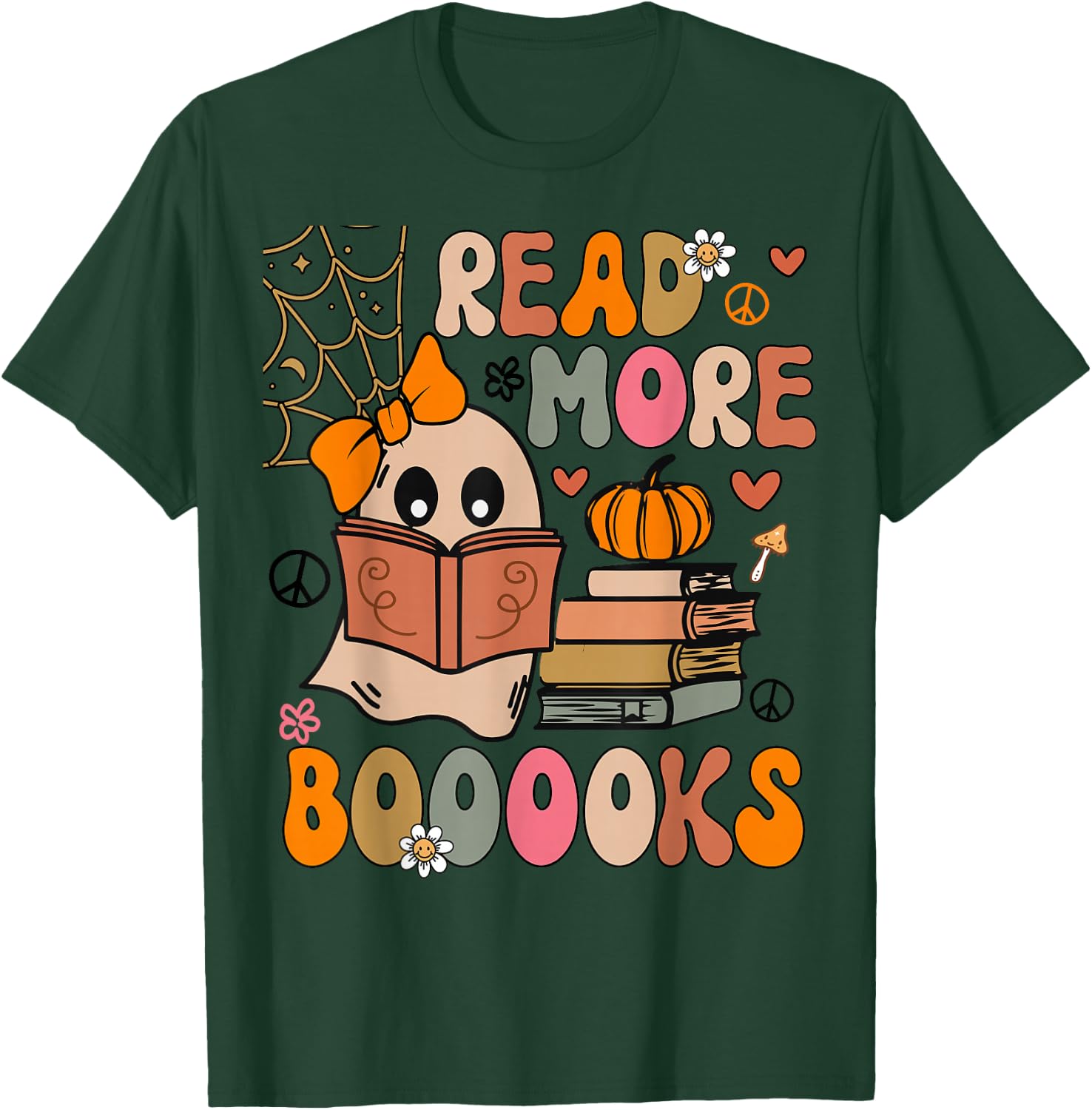 Cute Booooks Ghost Read More Books Funny Teacher Halloween T-Shirt - T-Shirt | Forest