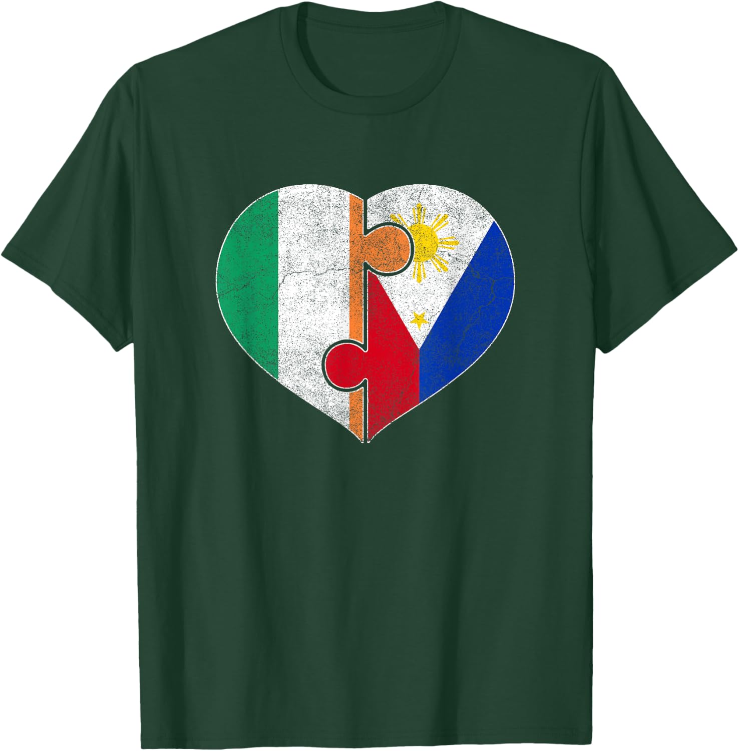 Half Irish Half Filipino Flag Heart Roots Heritage T-Shirt - T-Shirt | Forest