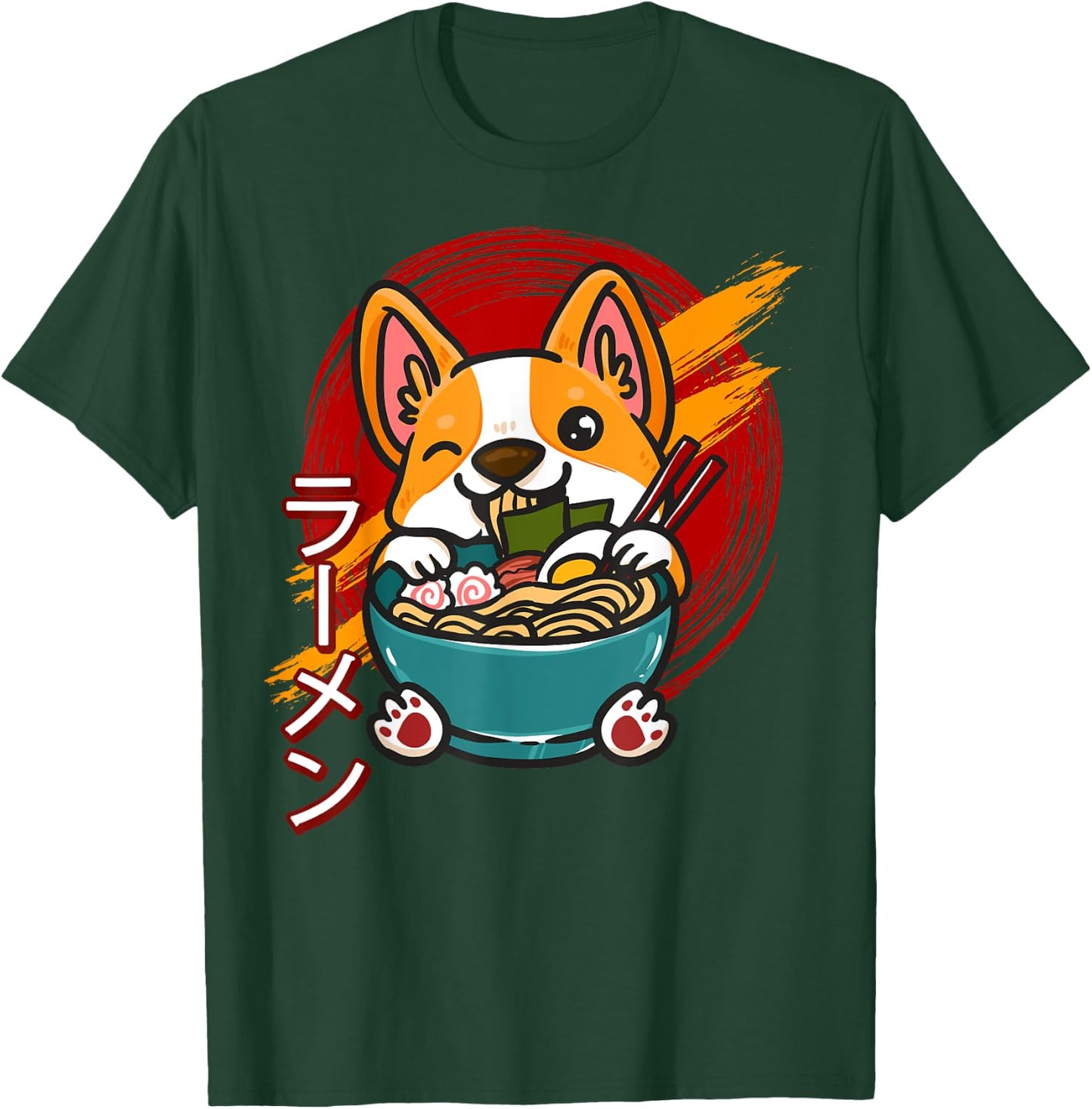 Corgi Eating Ramen Cute Kawaii Dog Japanese Noodles Japan T-Shirt - T-Shirt | Forest