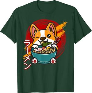 Corgi Eating Ramen Cute Kawaii Dog Japanese Noodles Japan T-Shirt - T-Shirt | Forest