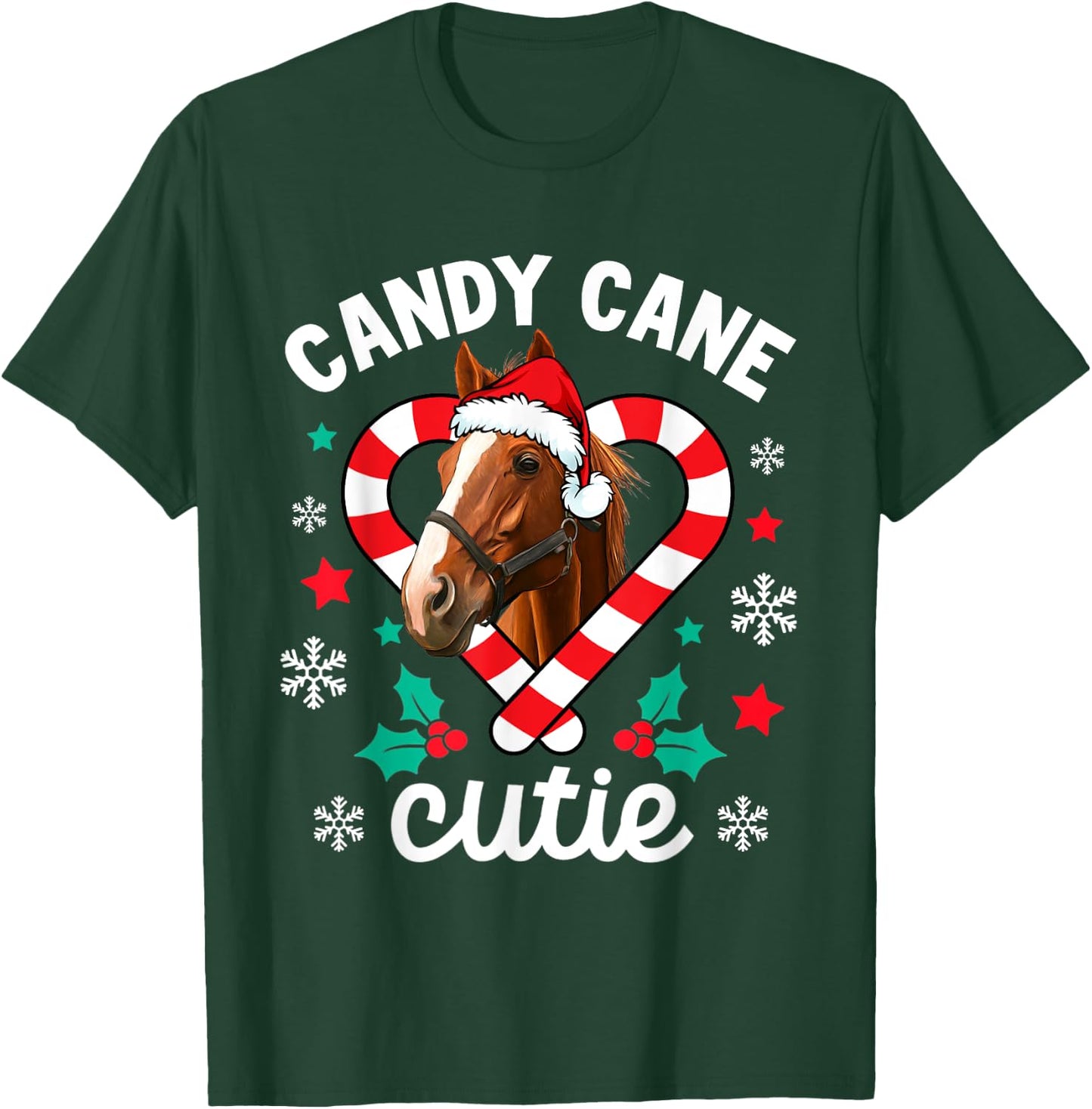 Horse Candy Cane Cutie Funny Christmas T-Shirt - T-Shirt | Forest