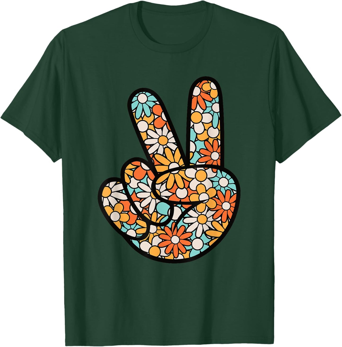 Peace Hand Sign Hippie Flower Groovy 60s 70s Party Outfit T-Shirt - T-Shirt | Forest