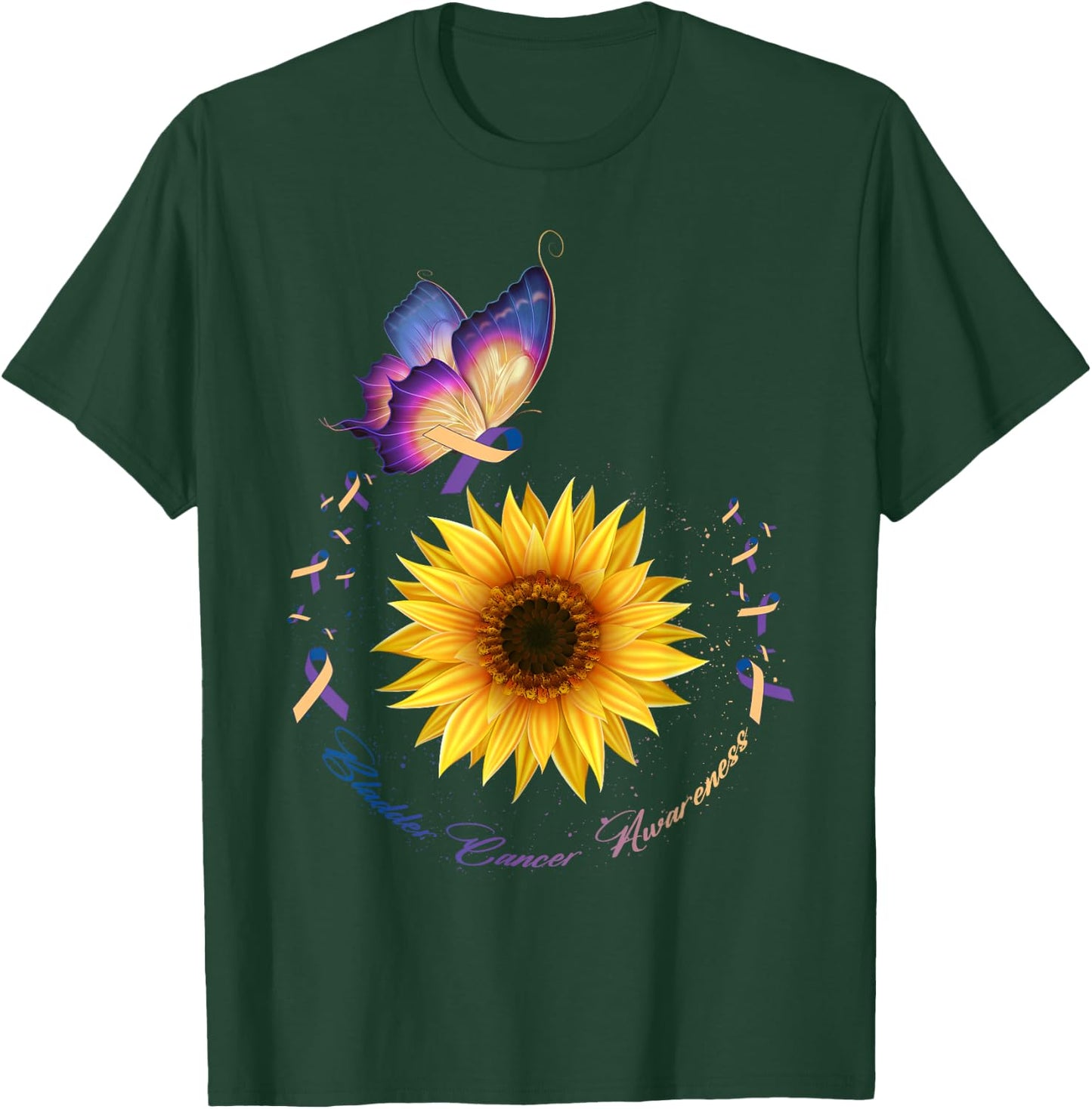 Butterfly & Sunflower Bladder Cancer Awareness Month Warrior T-Shirt - T-Shirt | Forest