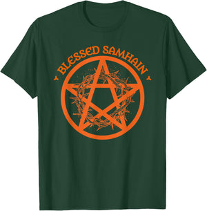 Blessed Samhain. Halloween Celtic Pagan Wicca Witch Pentacle T-Shirt - T-Shirt | Forest