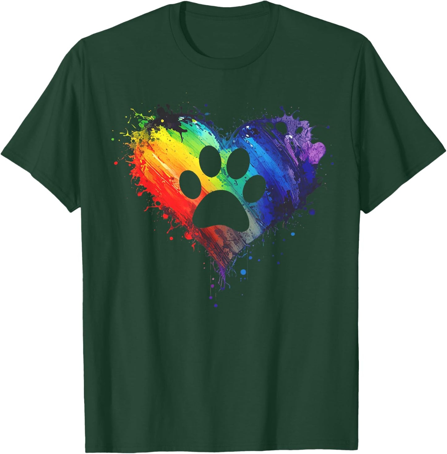 Rainbow Pawprint - Dog paw Print Design with Colorful Heart T-Shirt - T-Shirt | Forest