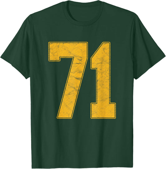 Number 71 Numbered Uniform Sports Team Jersey 71st Birthday T-Shirt - T-Shirt | Forest