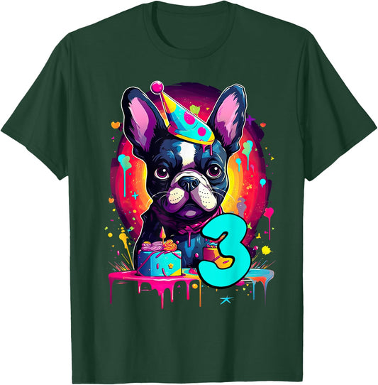 French Bulldog Dog 3rd Birthday Themed Party 3 Years Old Men Women Kids T-Shirt - T-Shirt | Forest