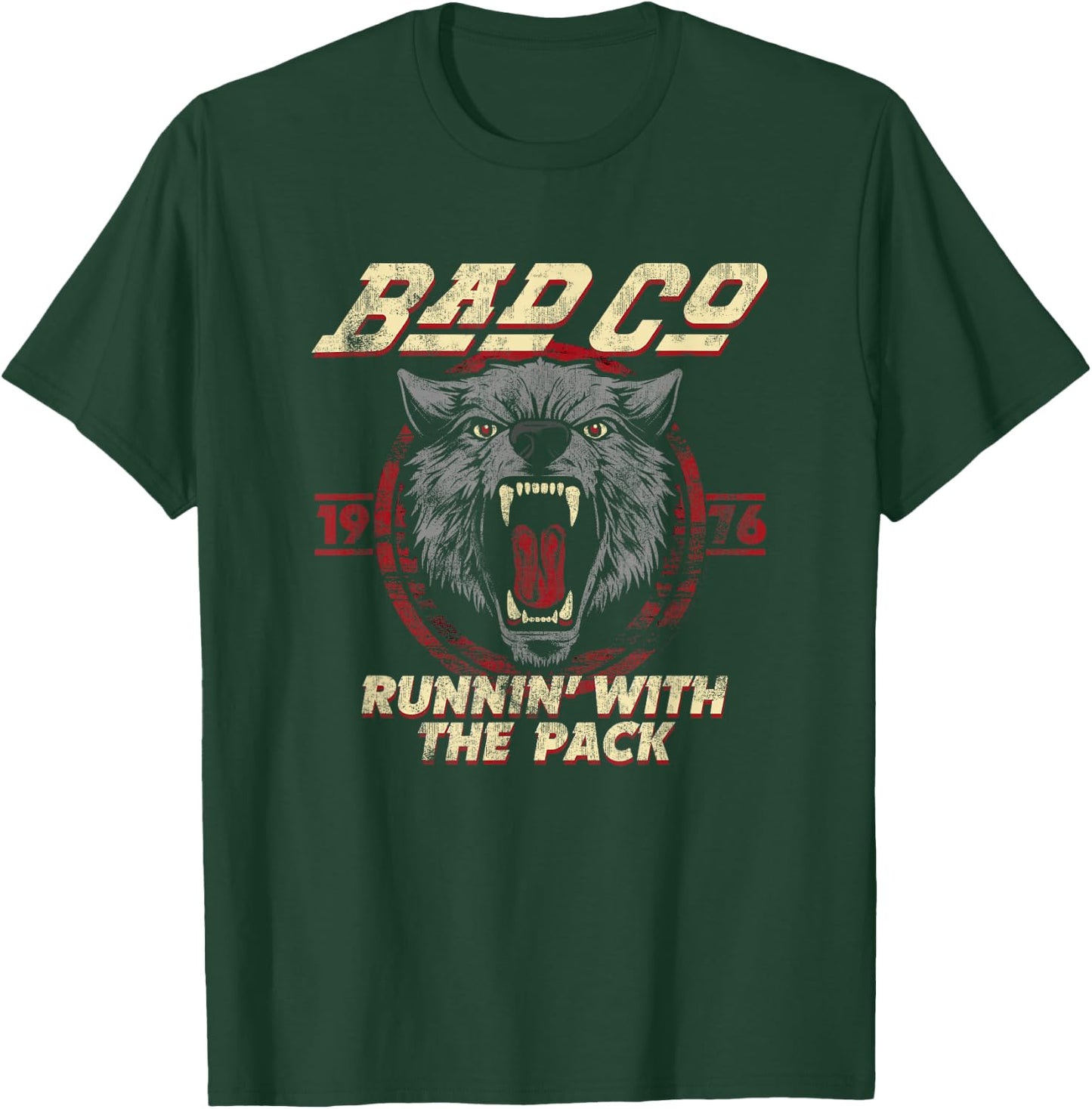 Bad Company Runnin' With the Pack Wolf Head 1976 T-Shirt - T-Shirt | Forest