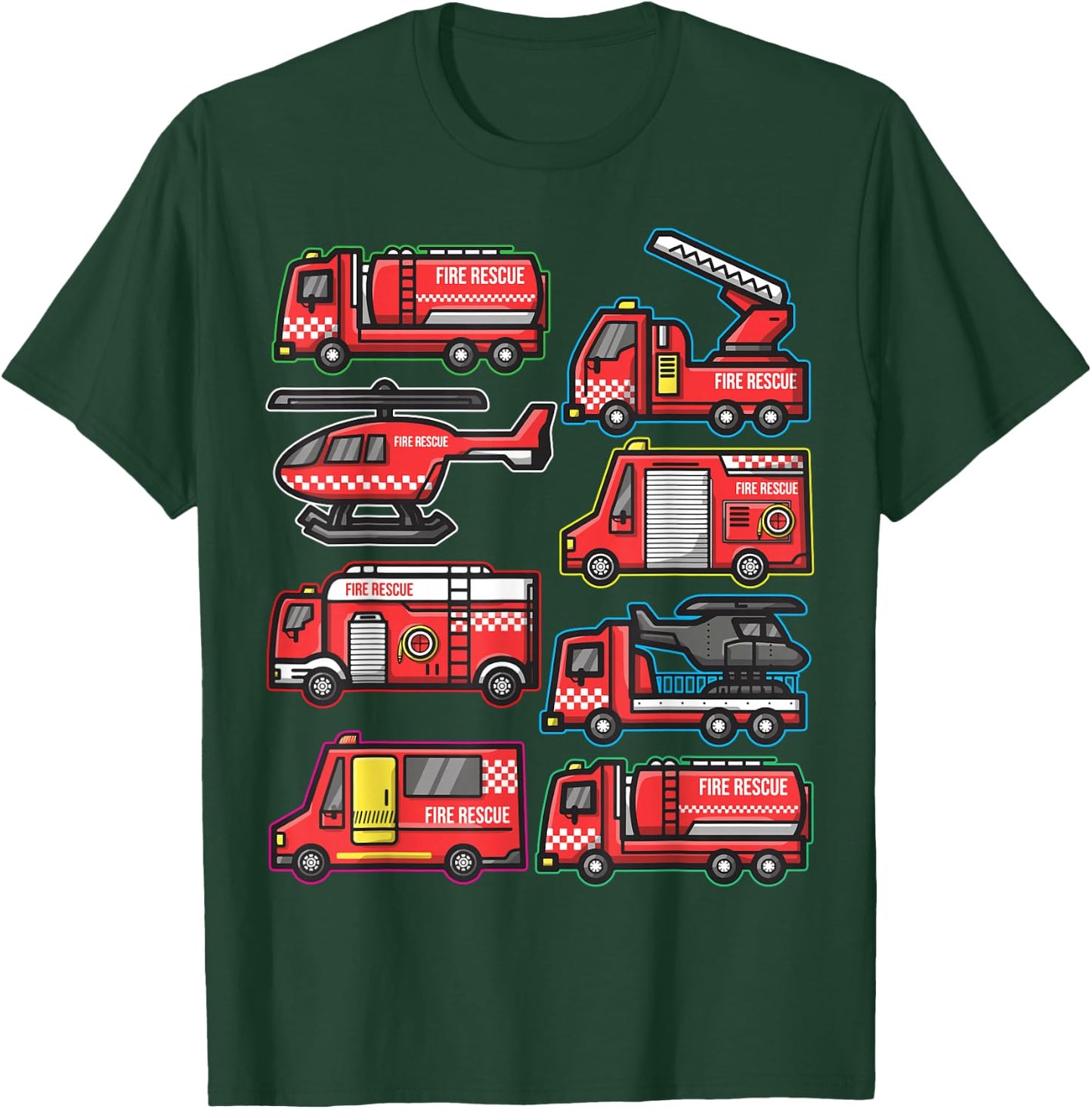 Types of Fire Truck Boys Toddlers Firefighter Trucks T-Shirt - T-Shirt | Forest