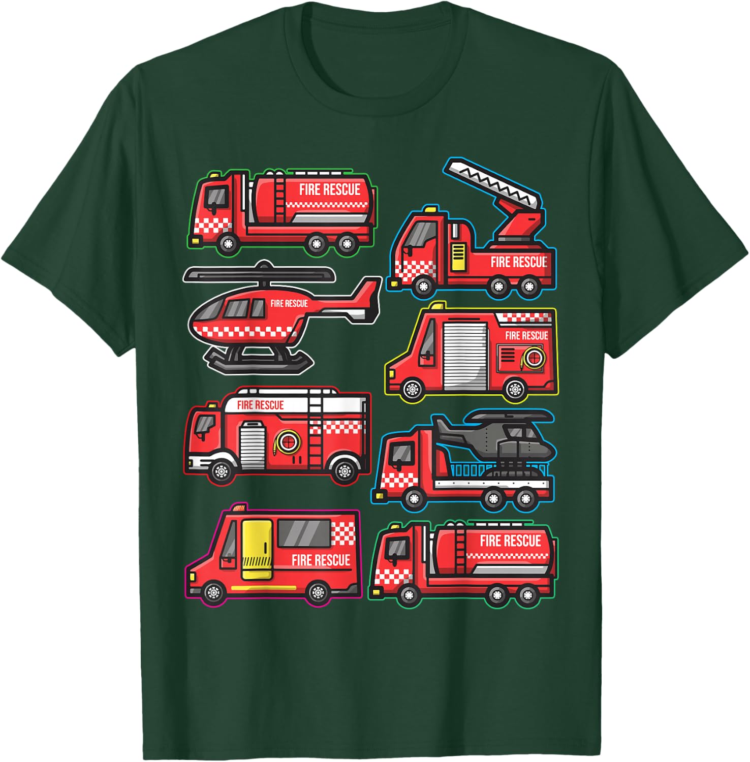 Types of Fire Truck Boys Toddlers Firefighter Trucks T-Shirt - T-Shirt | Forest