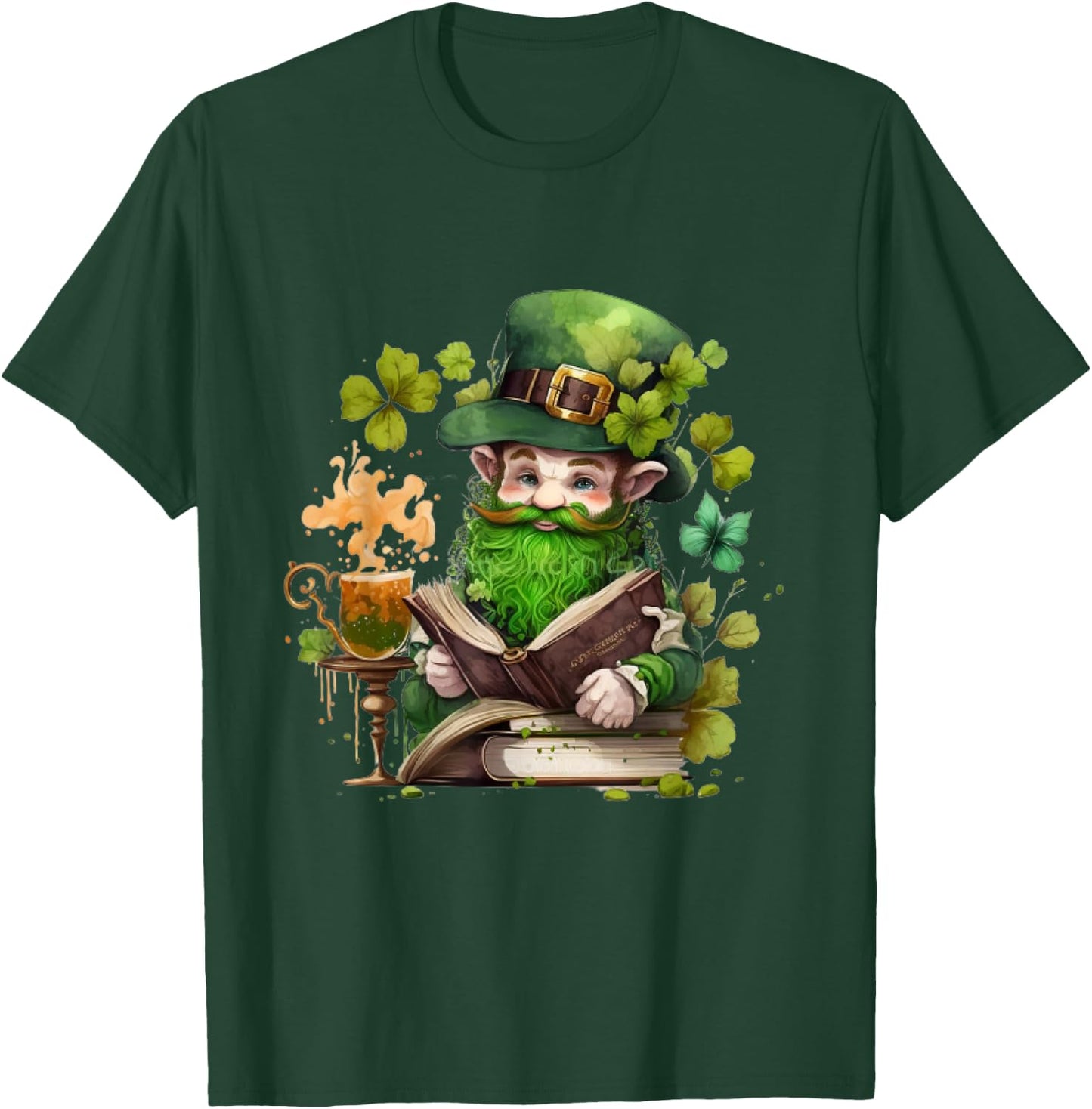 leprechaun Reading Books shamrock saint Patrick's day T-Shirt - T-Shirt | Forest