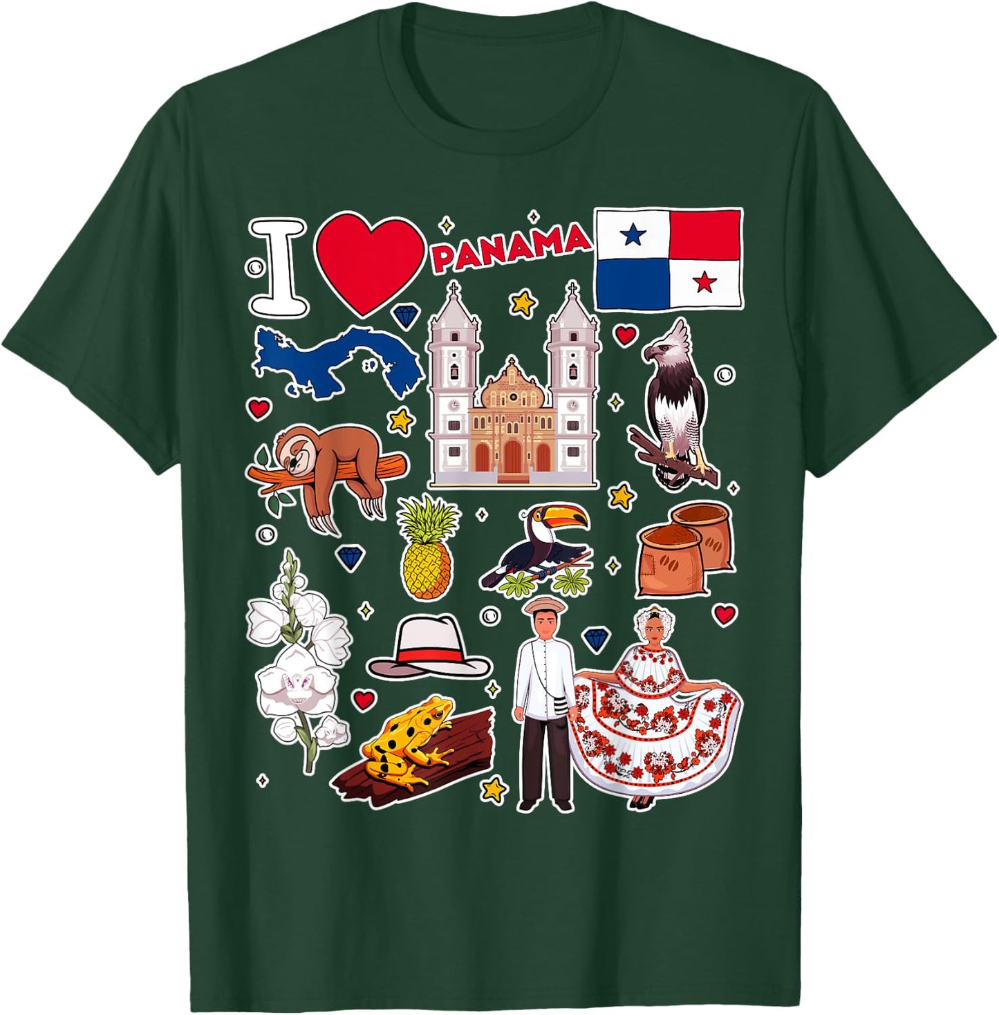 Panamanian hand drawn symbols, Panama map, cultural icons T-Shirt - T-Shirt | Forest