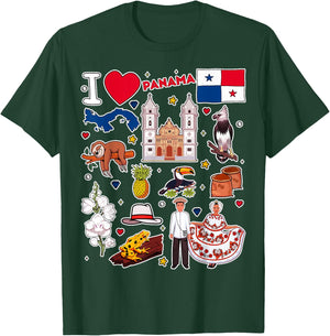 Panamanian hand drawn symbols, Panama map, cultural icons T-Shirt - T-Shirt | Forest