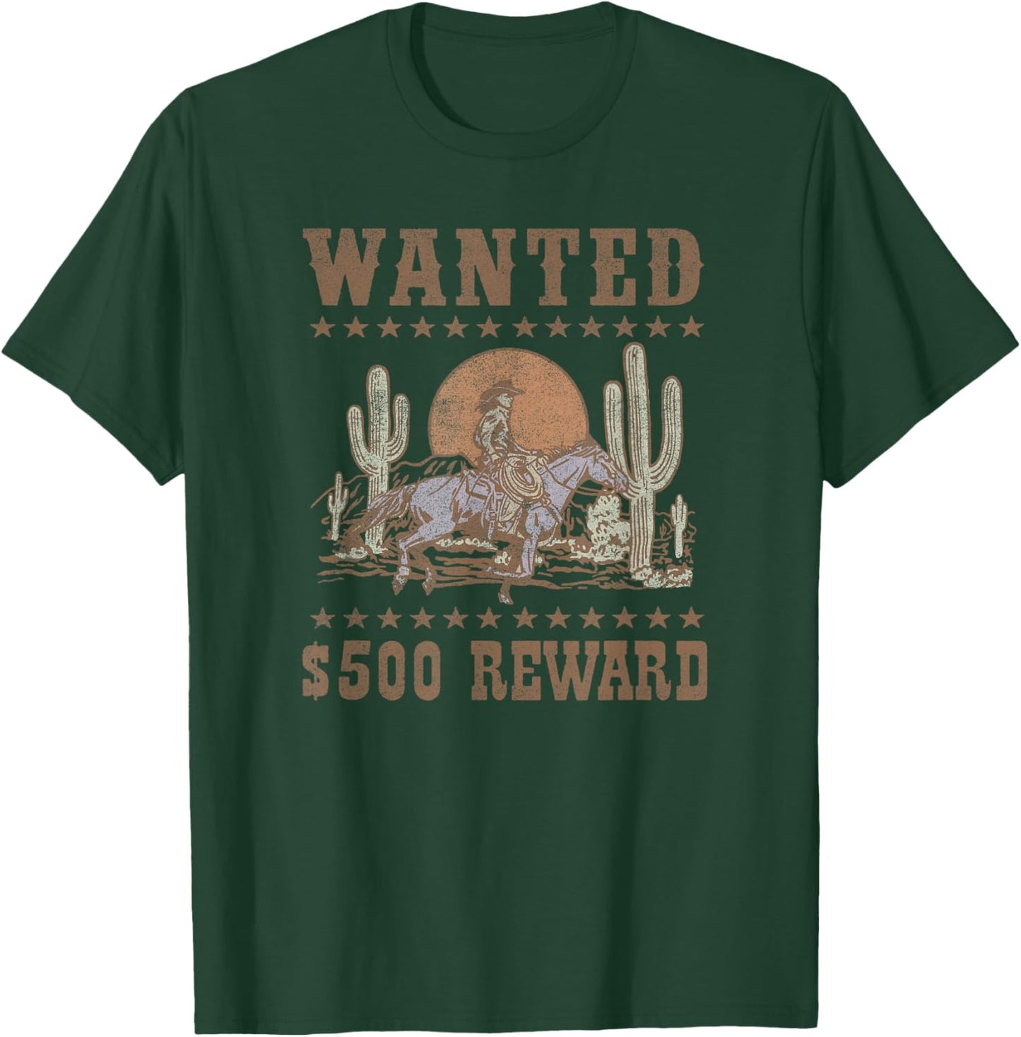 Wanted $500 Reward Gunslinger Horse Rider Old West Style T-Shirt - T-Shirt | Forest