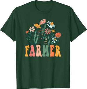 Retro Groovy floral Farmer Wildflower T-Shirt - T-Shirt | Forest