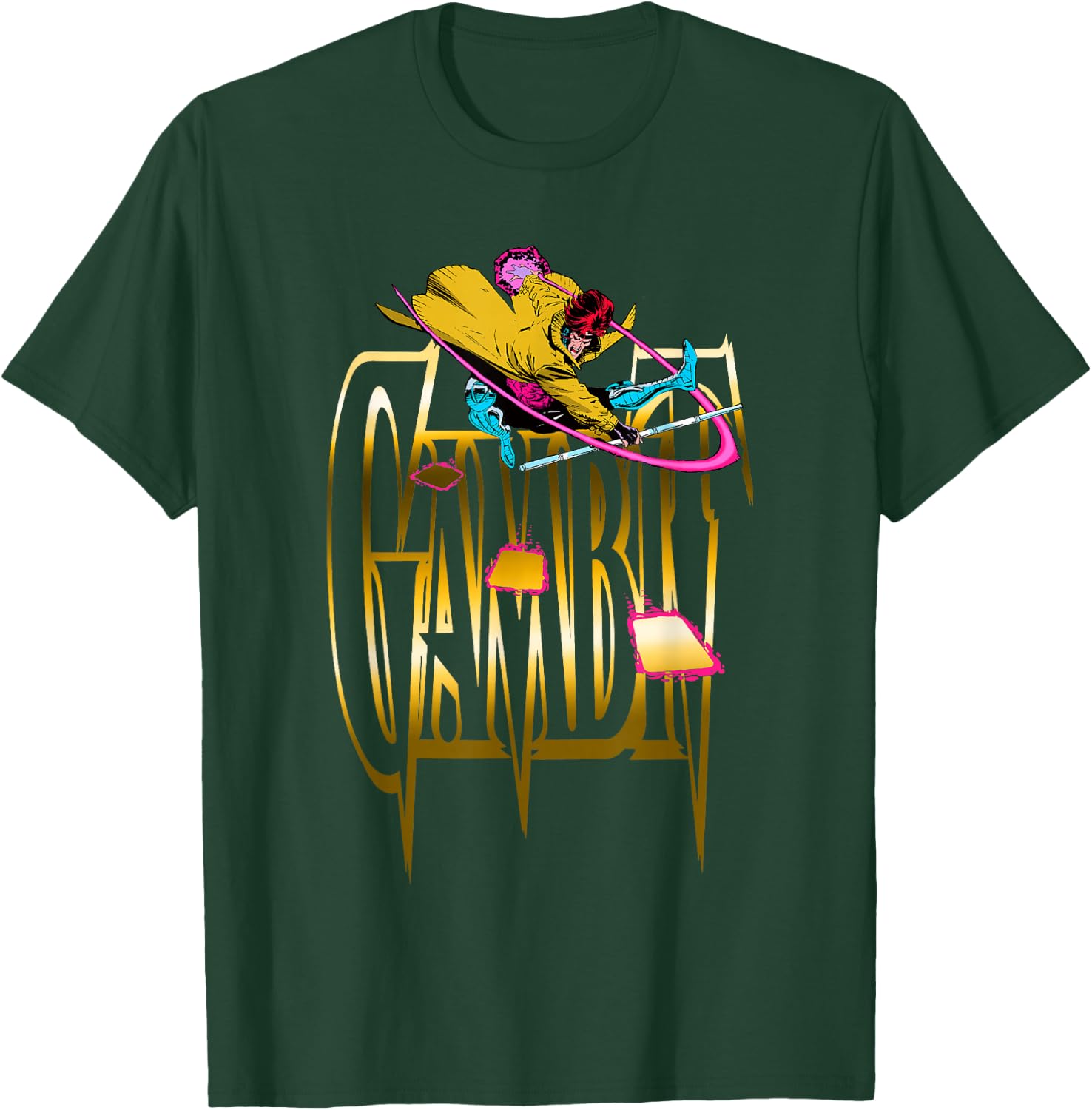 Marvel X-Men Gambit Throwing Cards Epic Retro Logo T-Shirt - T-Shirt | Forest