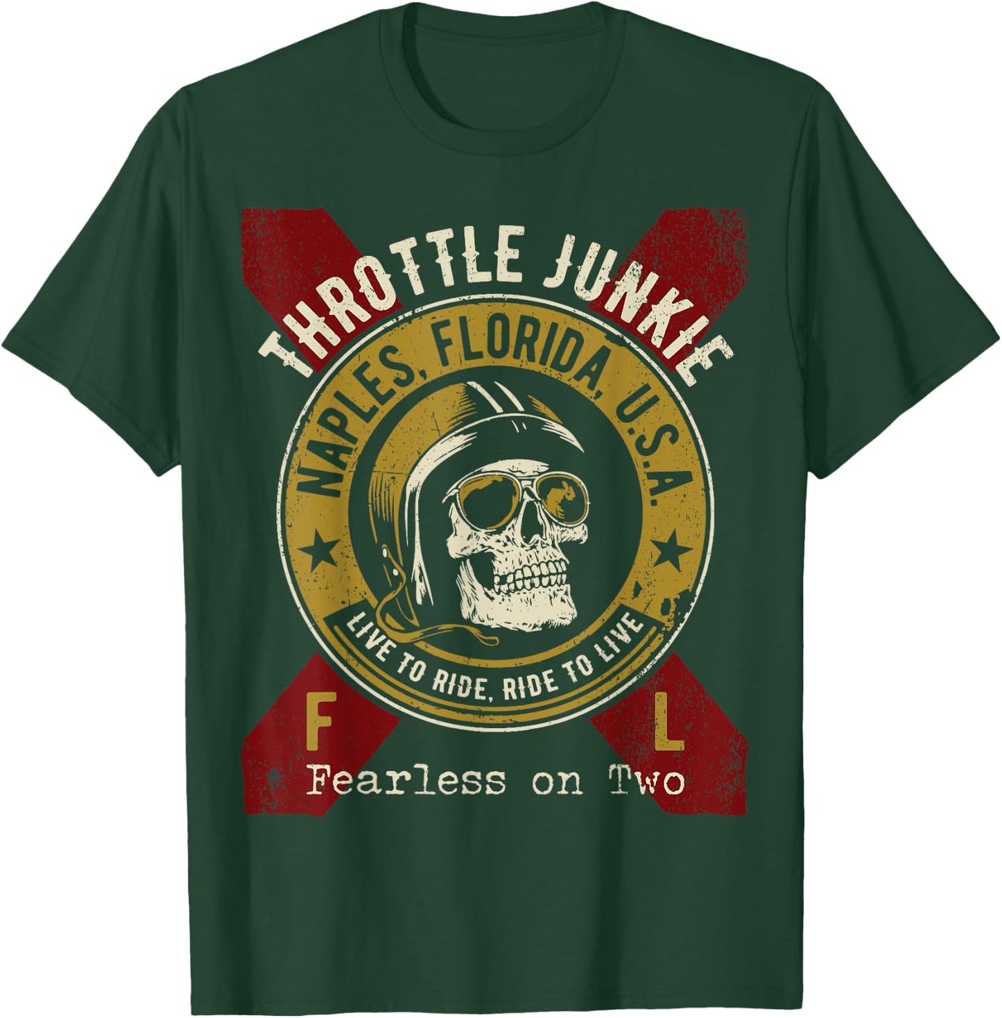 Naples Florida USA Motorcycle Biker Skull Design T-Shirt - T-Shirt | Forest