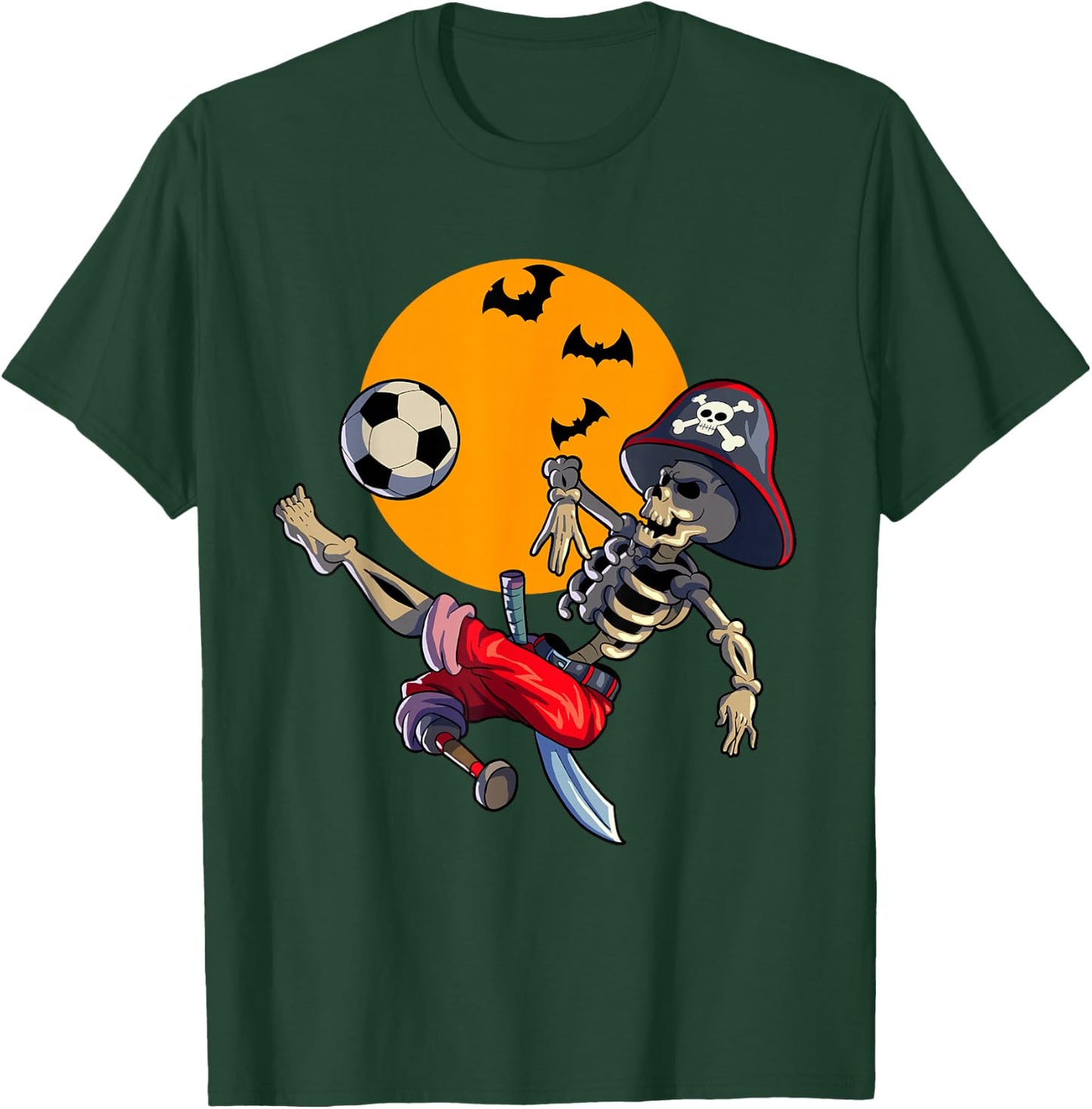 Soccer Skeleton Halloween Boys Soccer Pirate Halloween T-Shirt - T-Shirt | Forest