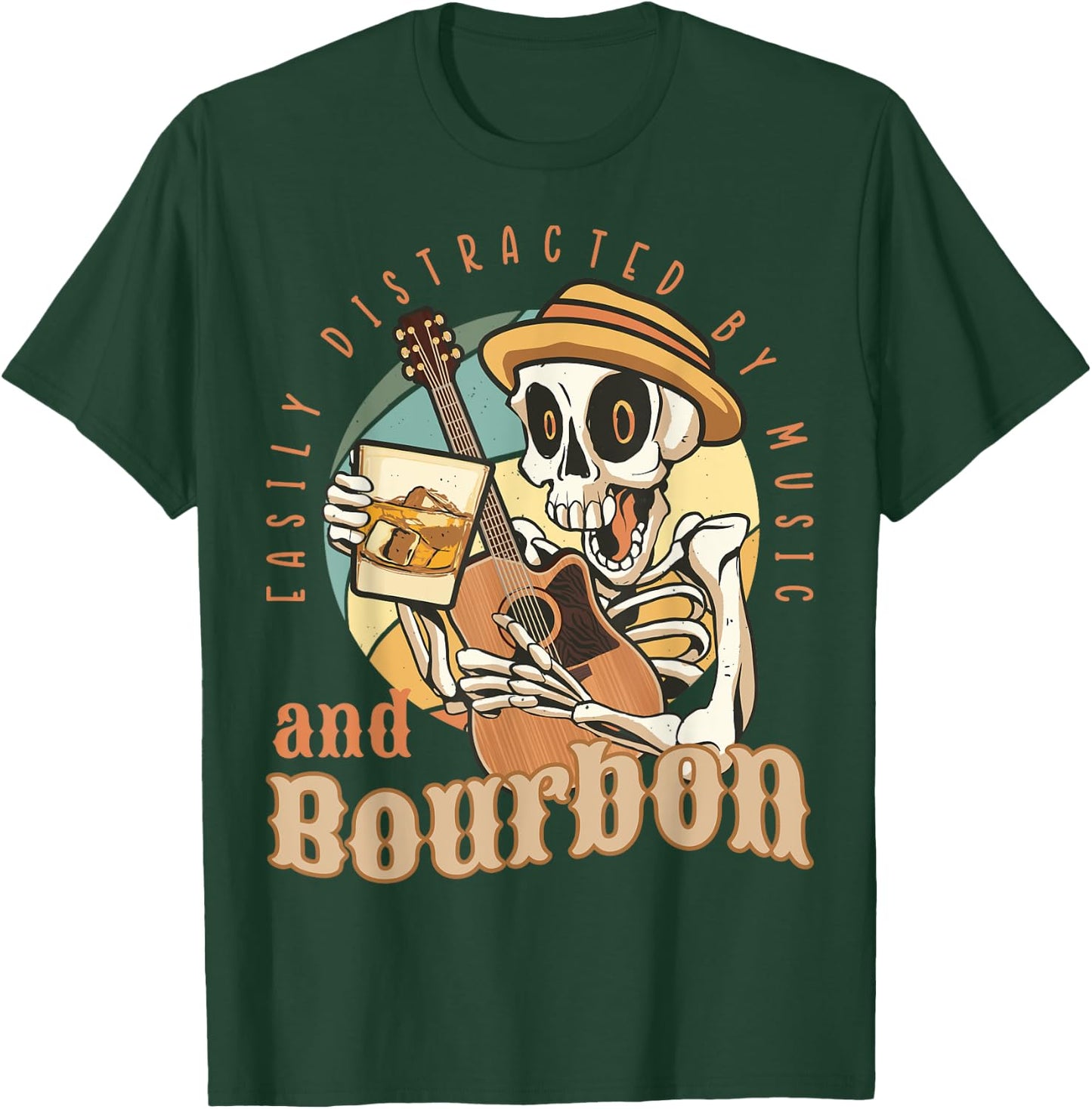 Easily Distracted By Music And Bourbon Funny Bourbon T-Shirt - T-Shirt | Forest