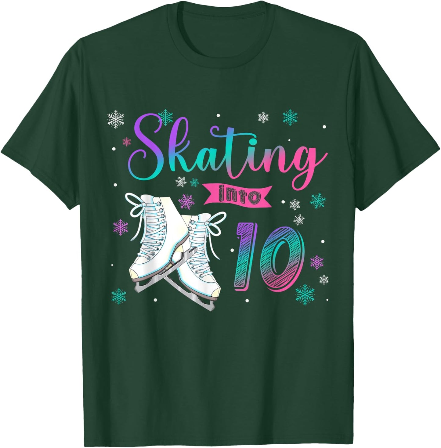 Ice Skating Rolling 10th Birthday Party Girl Family Matching T-Shirt - T-Shirt | Forest