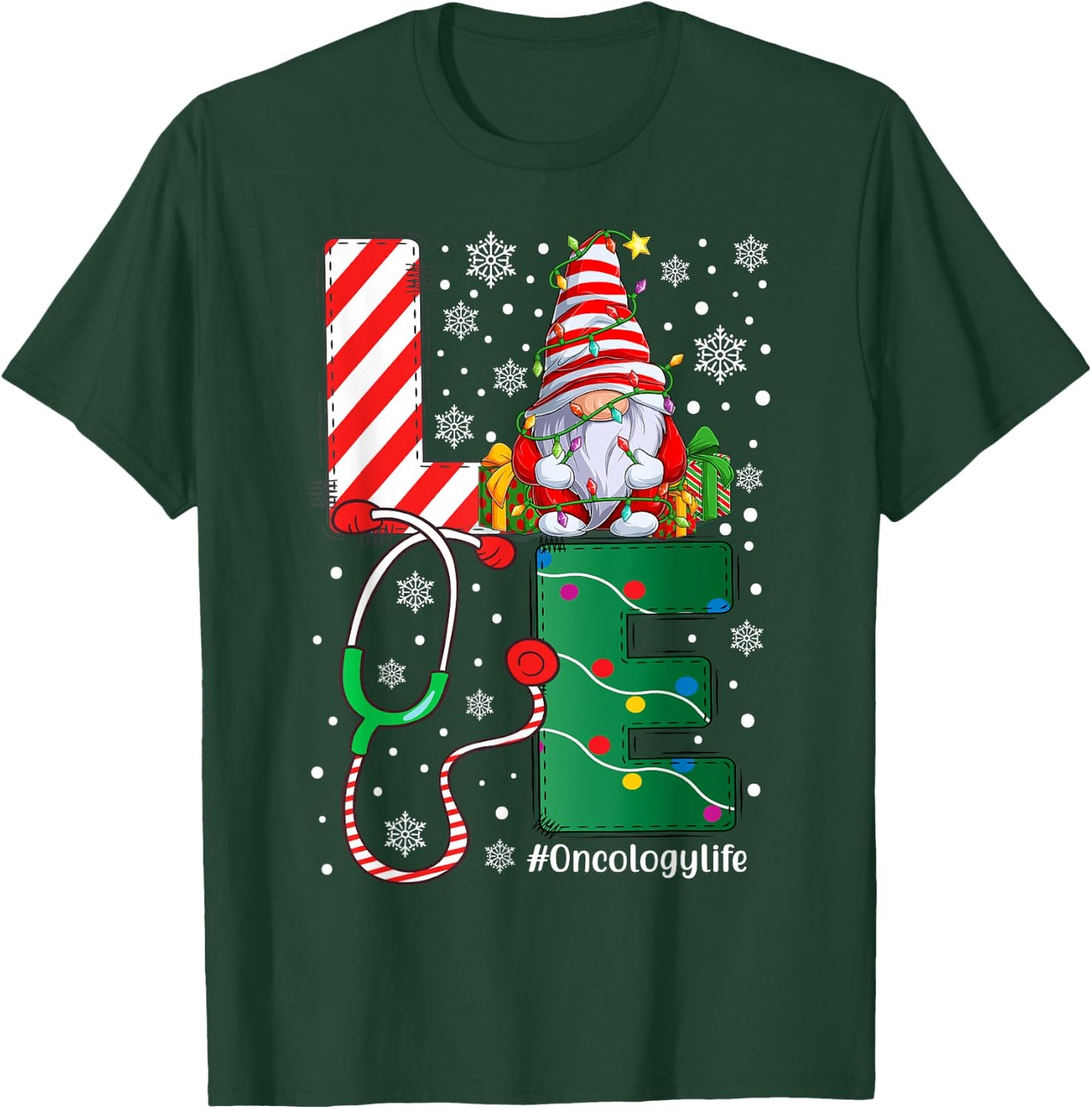Oncology Nurse Worker Funny Gnomes Christmas Love Nurse Life T-Shirt - T-Shirt | Forest